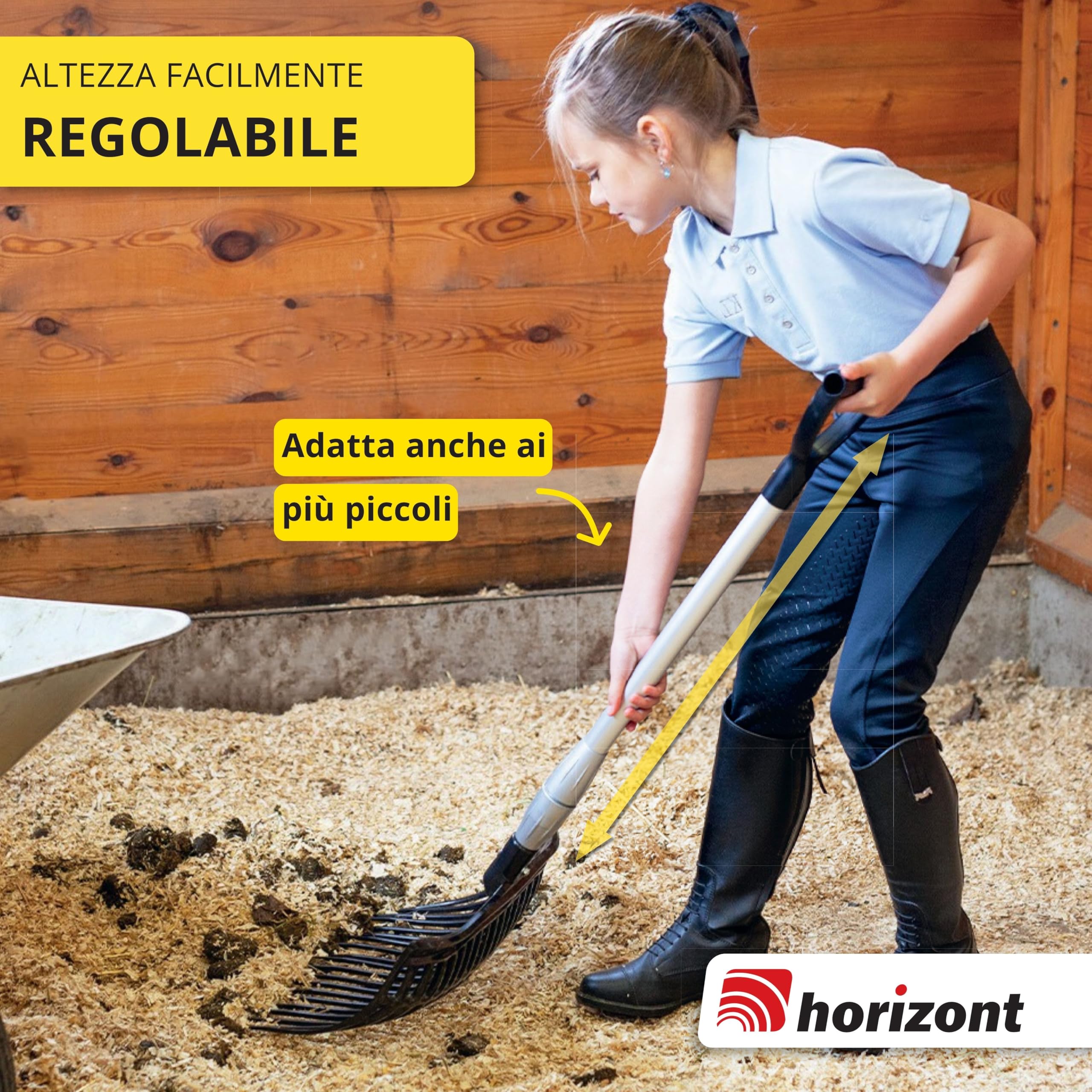 horizont forca svedese con manico in alluminio regolabile 75–115 cm – forca per letame leggera e robusta per bambini e adulti – ergonomica e resistente alle intemperie – forca per fieno