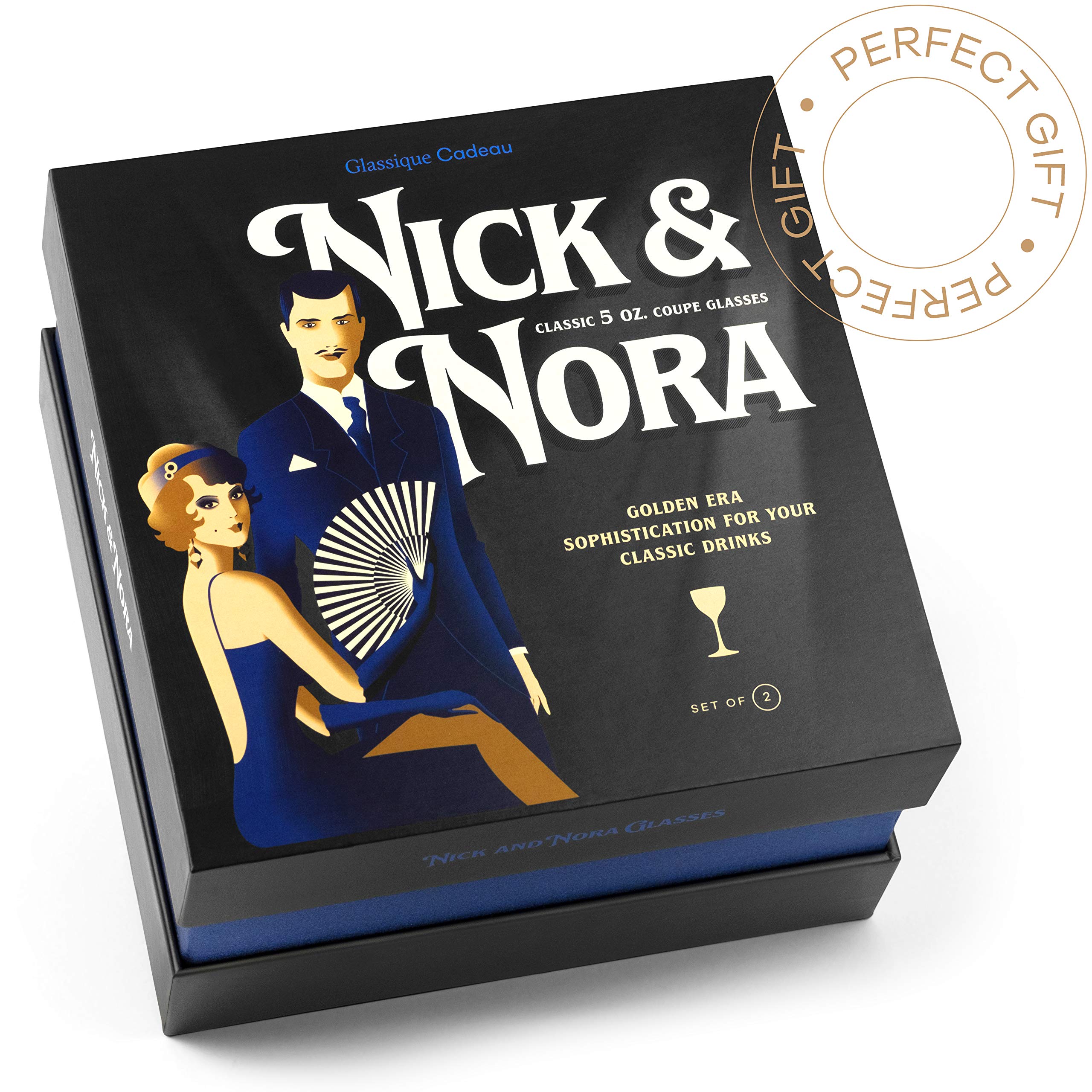 Crystal 5 oz Retro Nick and Nora Coupe Glasses Set of 2 Vintage Bar