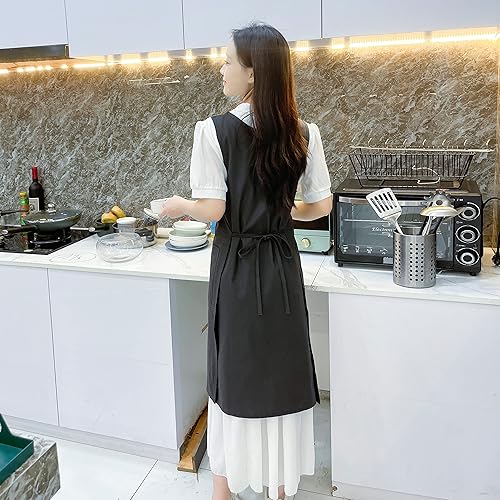 Miniatura 7 de Pinafore - Delantal japonés, de algodón y lino, con espalda cruzada para mujer, con bolsillos, vestido con lazos en la cintura