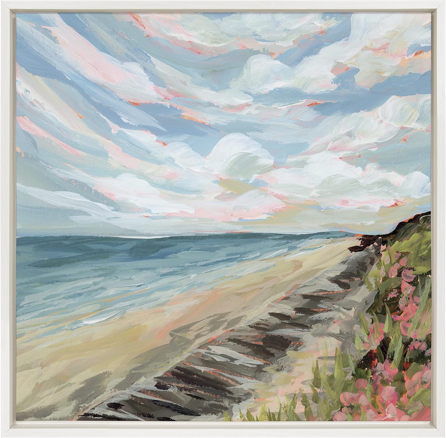 Kate and Laurel Sylvie Connecticut Framed Canvas Wall Art by Emily Kenney, 22x22 White, Coastal Beach Art