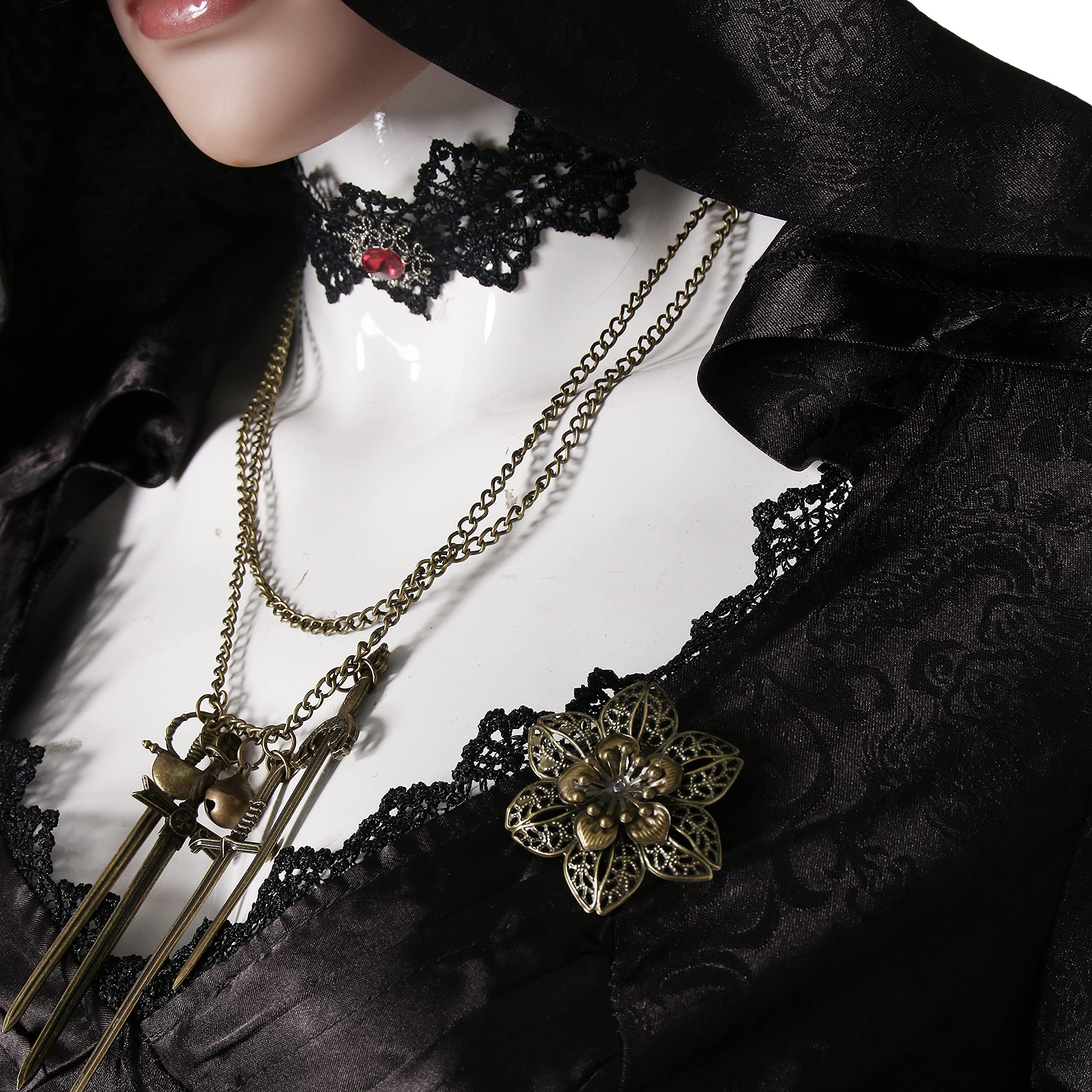 NUWIND Evil 8 Vampire Madam Lady Dimitrescu Figlie Bela Dimitrescu Vestito da Strega con Cappuccio Gotico Costume Cosplay Accessori Donna per Carnevale Halloween Festa in Maschera