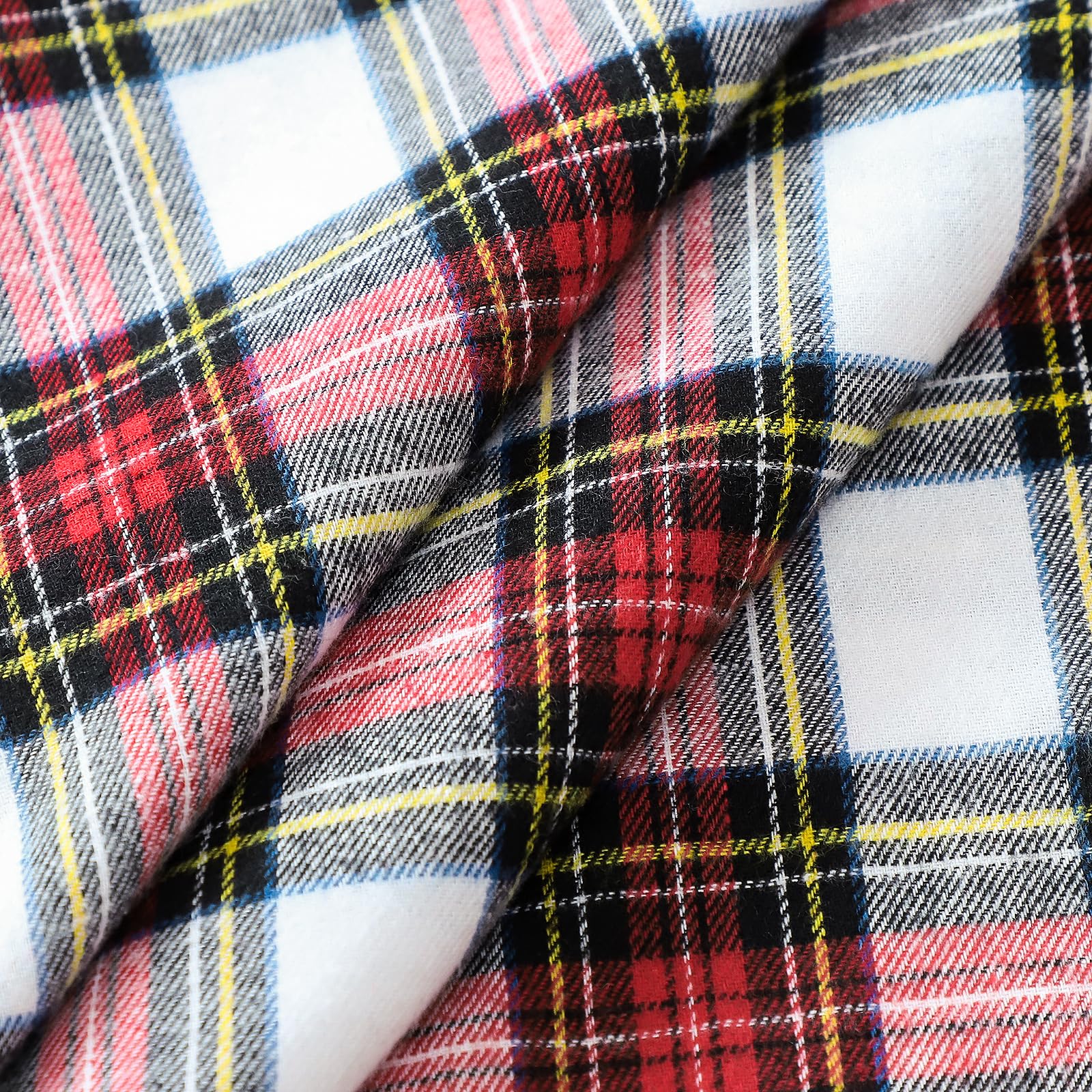 Sungeek Christmas Scottish Tartan Cushion Covers 60 x 60 Set of 2 Linen Decorative Check Plaid Square Pillow Covers with Stitched Edge for Sofa Couch Bed Living Room 24x24 Inch (White) - Image 2