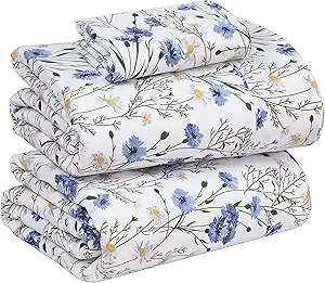 RUVANTI 100% Cotton Twin Sheets Set, 3 Pieces, Soft & Breathable Percale Weave Bedding, Deep Pocket 16", Hotel Standard, Crisp Cool Feel, Durable, Perfect Floral Bed Sheet, Sweet Pea