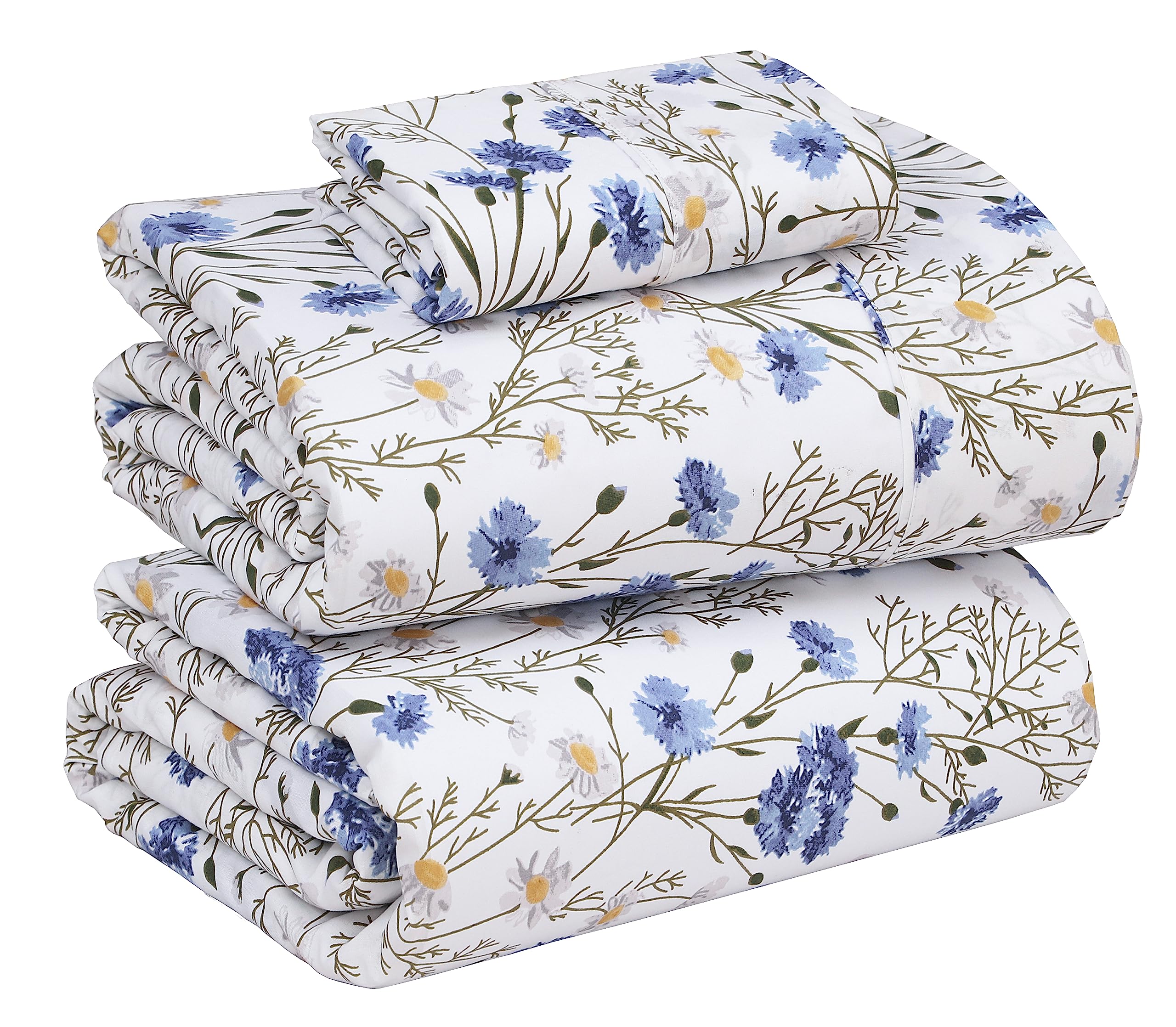 RUVANTI 100% Cotton Twin Sheets Set, 3 Pieces, Soft & Breathable Percale Weave Bedding, Deep Pocket 16", Hotel Standard, Crisp Cool Feel, Durable, Perfect Floral Bed Sheet, Sweet Pea