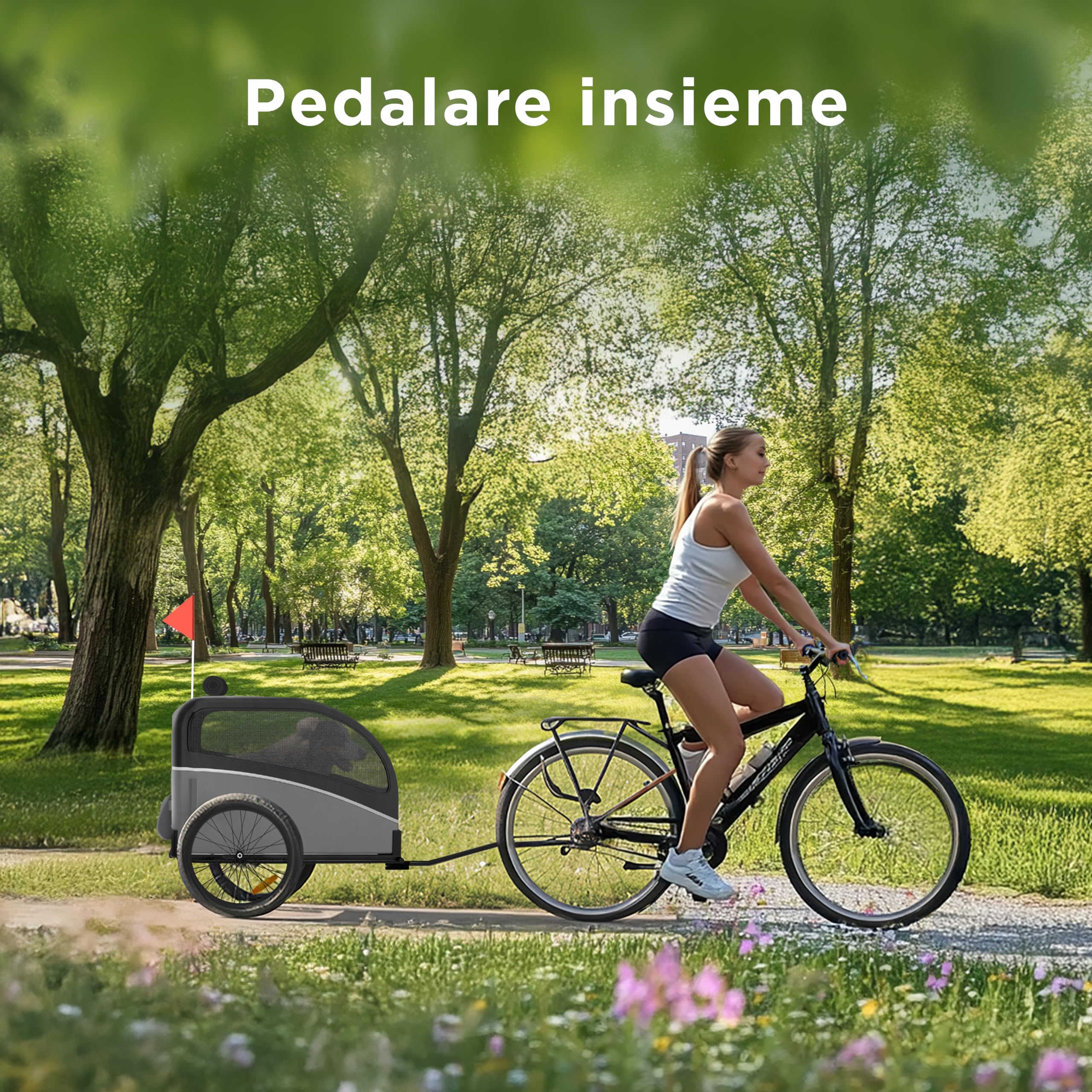 Rimorchio Bici Cani – Carrello per Cani Pieghevole fino a 40 kg – Carrello Bici per Cani con Gancio e Catarifrangenti – Carrello Cane – Rimorchio Cane – Compatibile con E-Bike