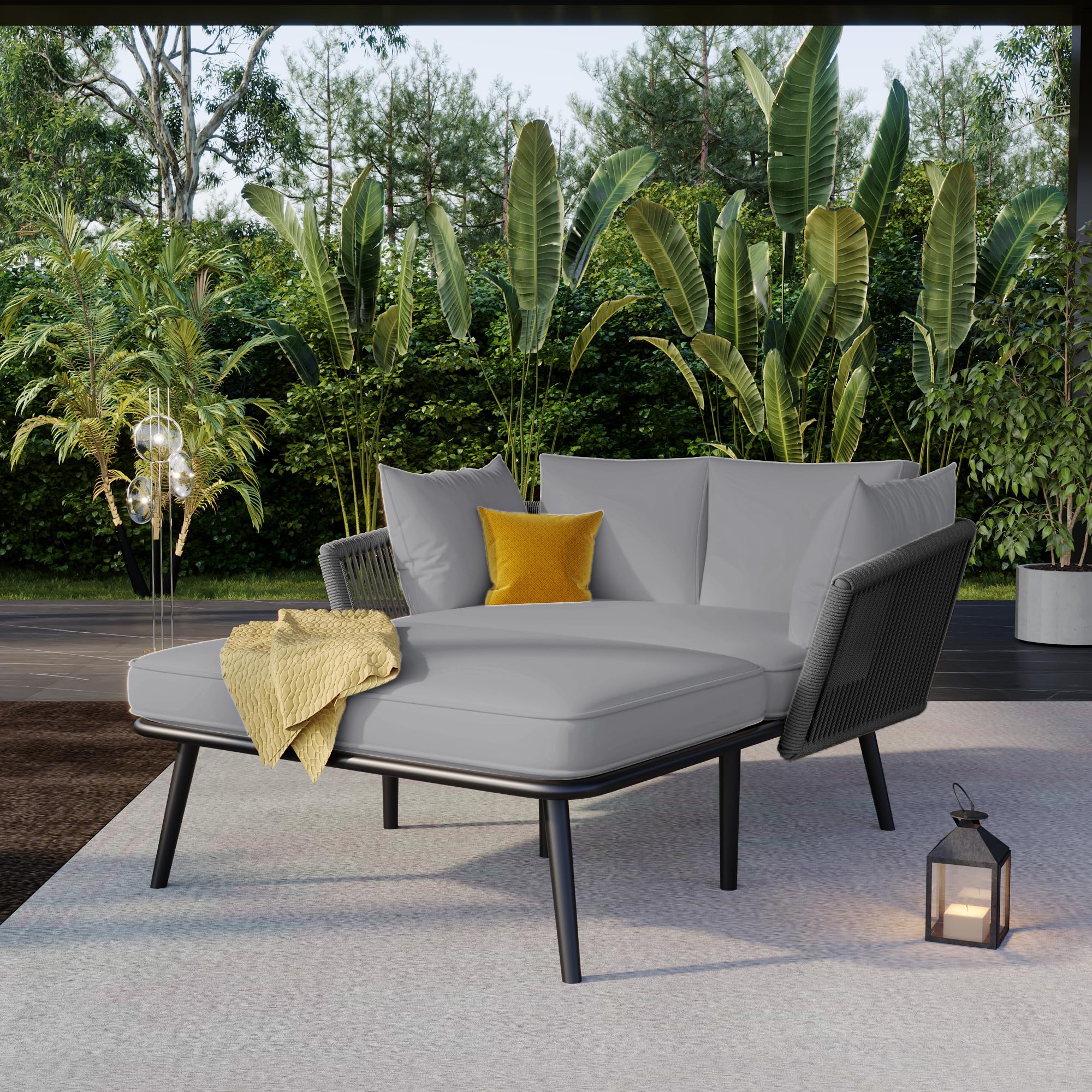 Merax Tuinbank Met Ligfunctie - Loungebank Voor Buiten - Inclusief 2 Dikke Kussens Weerbestendige Ligbank Met Verstelbare Rugleuning Balkon En Tuinmeubel