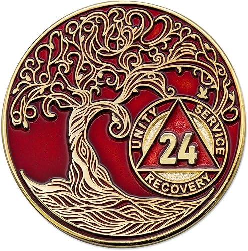 Miniatura 146 de Medallón/Ficha/Ficha de Recuperación AA Sobriety Mint de 2 Años, Árbol de la Vida Retorcido, Dorado - Negro