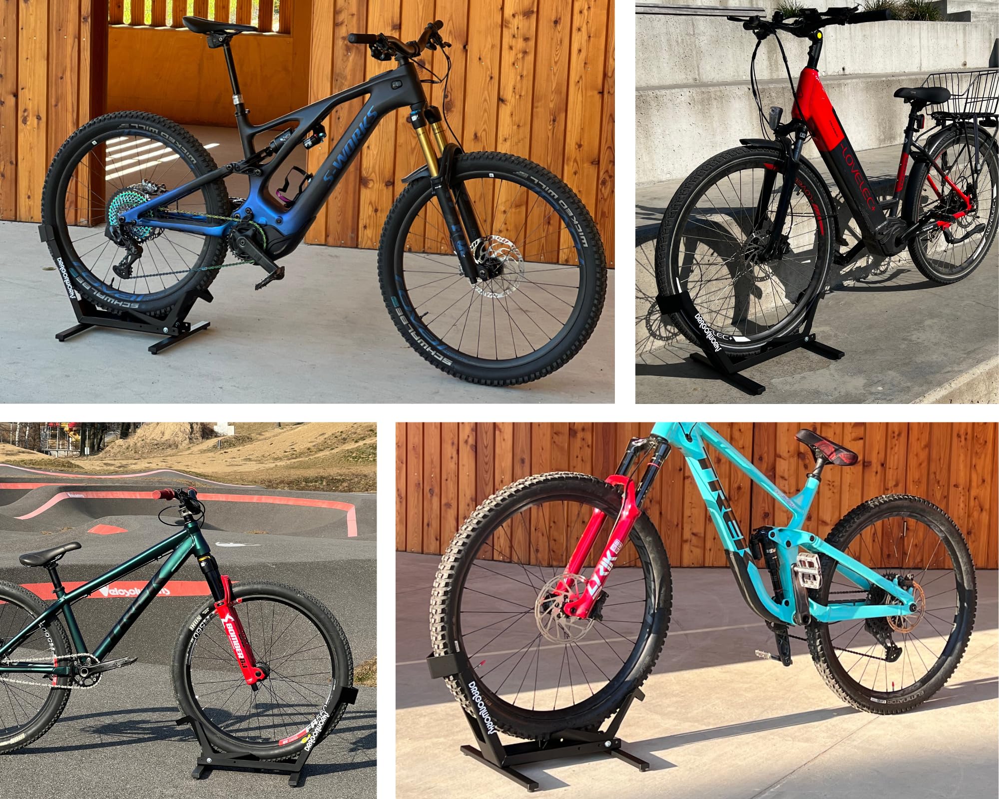 DRAGONWORKS RAID Supporto Bicicletta, cavalletto bici da terra per MTB, e-bike, gravel e bici da corsa 26–29", supporto bici stabile per garage, manutenzione e parcheggio, fino a 35 kg