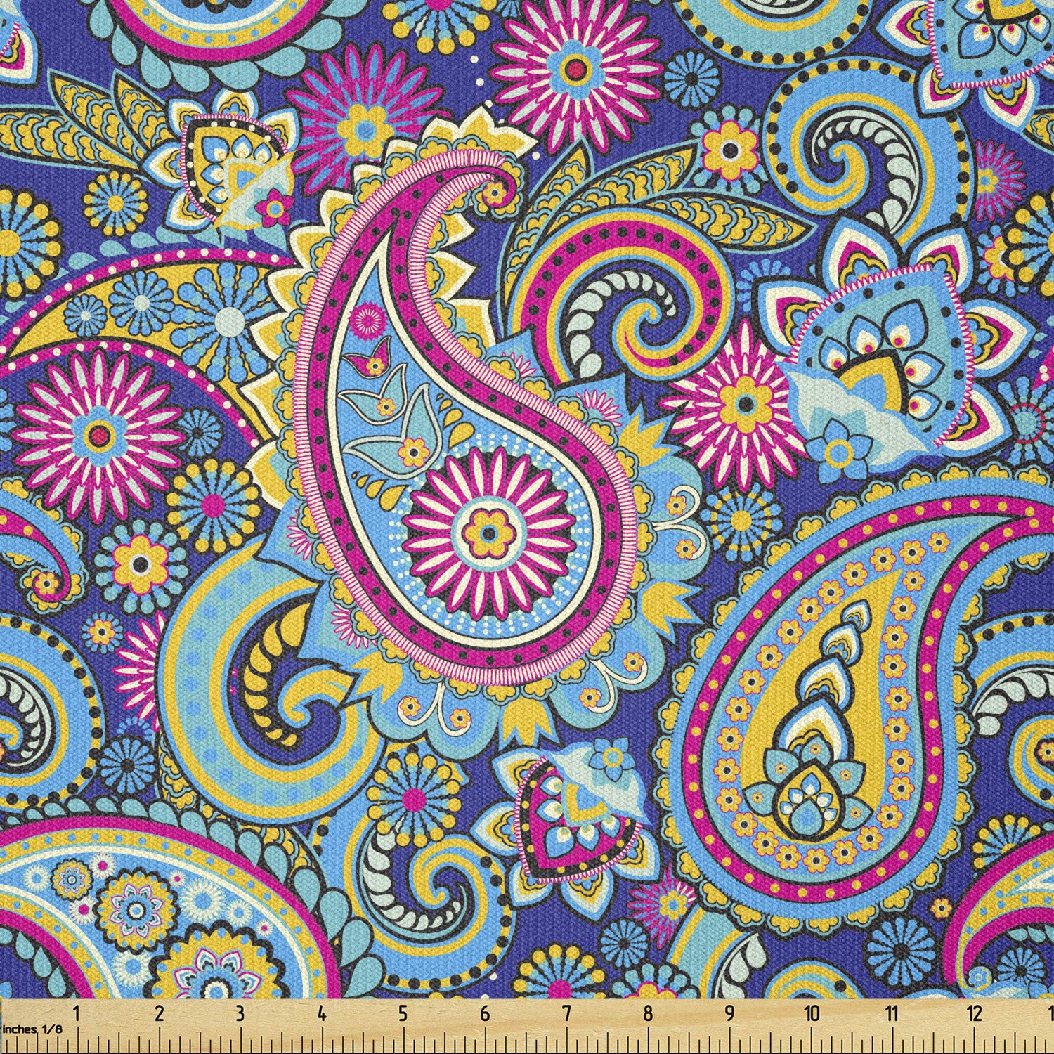 Ambesonne Paisley Fabric By The Yard Ornate Traditional Teardrop