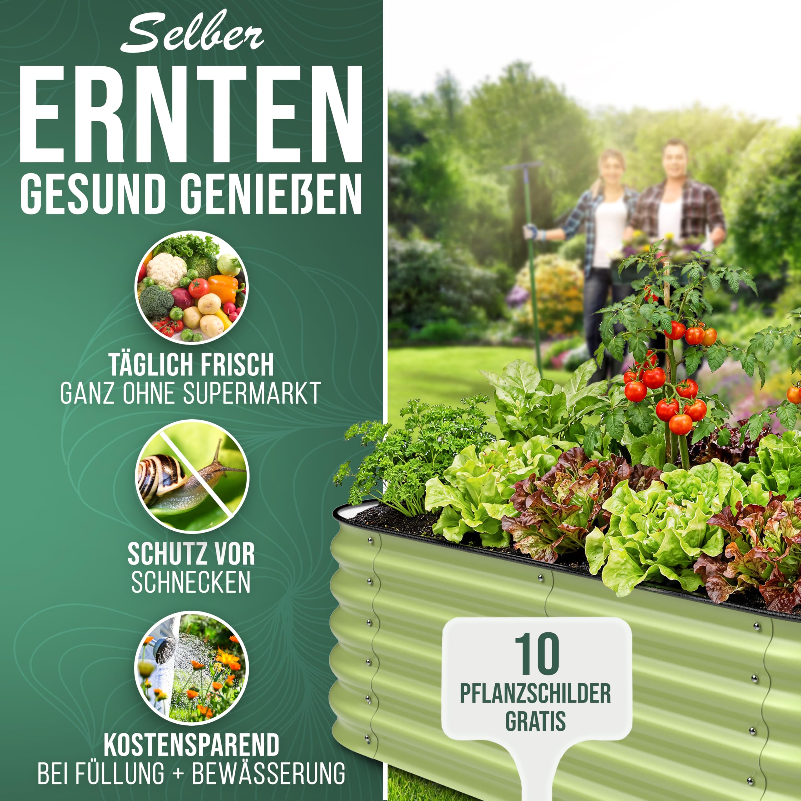 HOFGARTEN Hochbeet Metall 200x60x42 cm - Hochwertiges Gartenbeet aus Zn-Al-Mg Stahl - wetterfest & rostgeschützt - Modularer 6-in-1 Bausatz QuickGrow (Salbei)
