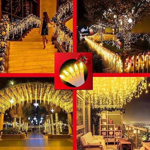 Miniatura 7 de Luces de Navidad para exteriores de 82 pies con 176 gotas, decoraciones de Navidad, 616 LED, 8 modos, tira de luces colgantes impermeables para el