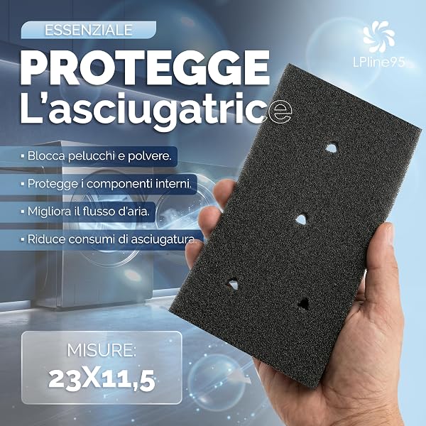 Generico Filtro Asciugatrice, Filtro per Asciugatrice in Spugna Poliuretanica, Ricambio Lavabile Nero 11,5 x 23 x 1,4 cm, Set 5 Pezzi - 3