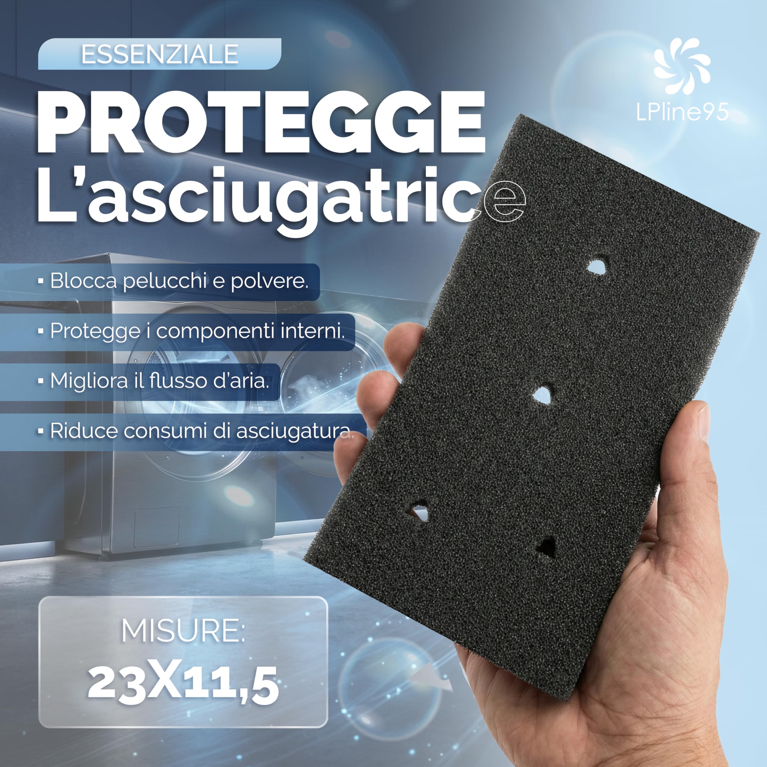 Generico Filtro Asciugatrice, Filtro per Asciugatrice in Spugna Poliuretanica, Ricambio Lavabile Nero 11,5 x 23 x 1,4 cm, Set 5 Pezzi - 4