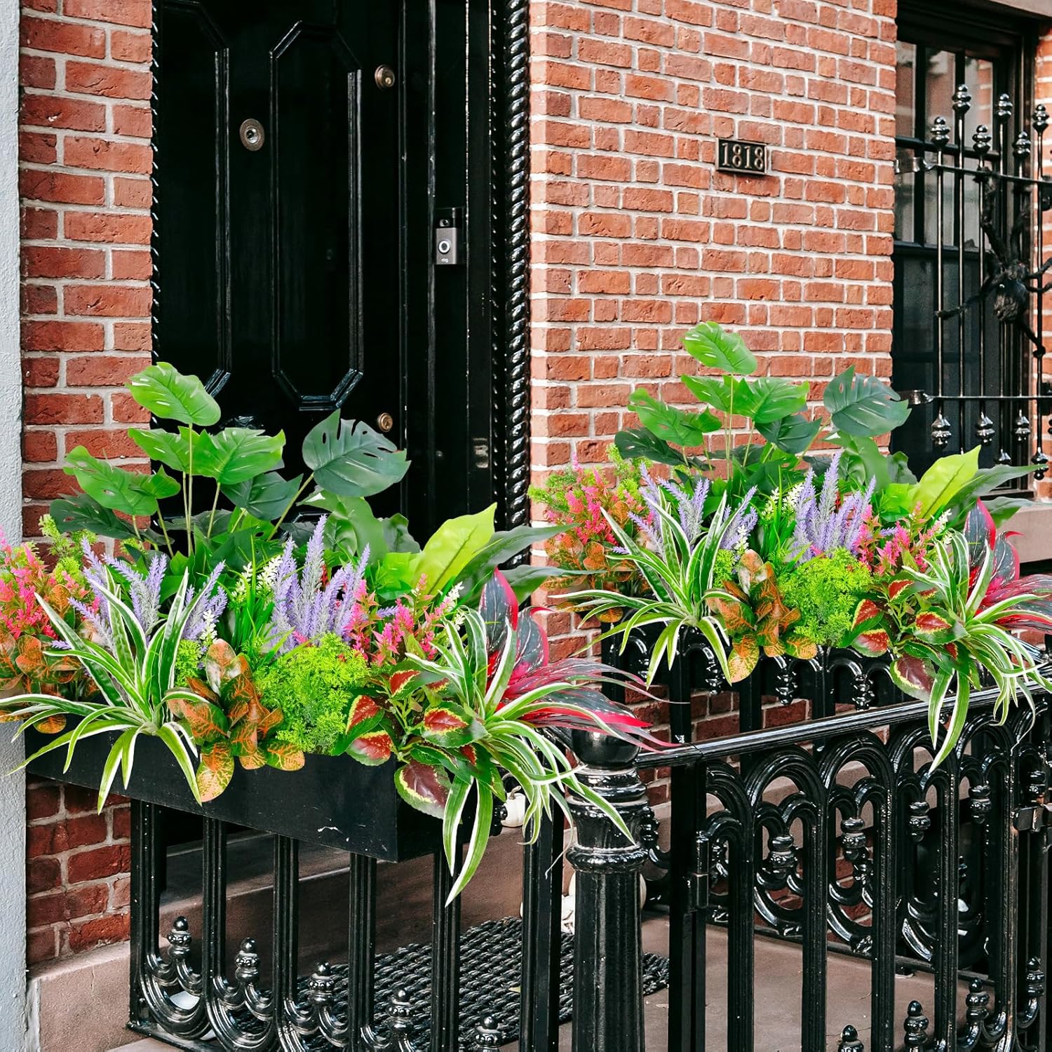 18 PCS Artificial Flowers for Outdoor, UV Resistant Fake Plants, Faux Plastic Greenery Shrubs for Window Box, Hanging Planters, Porch, Garden, Patio Home Decor, 10 Varieties Mixed Bundle