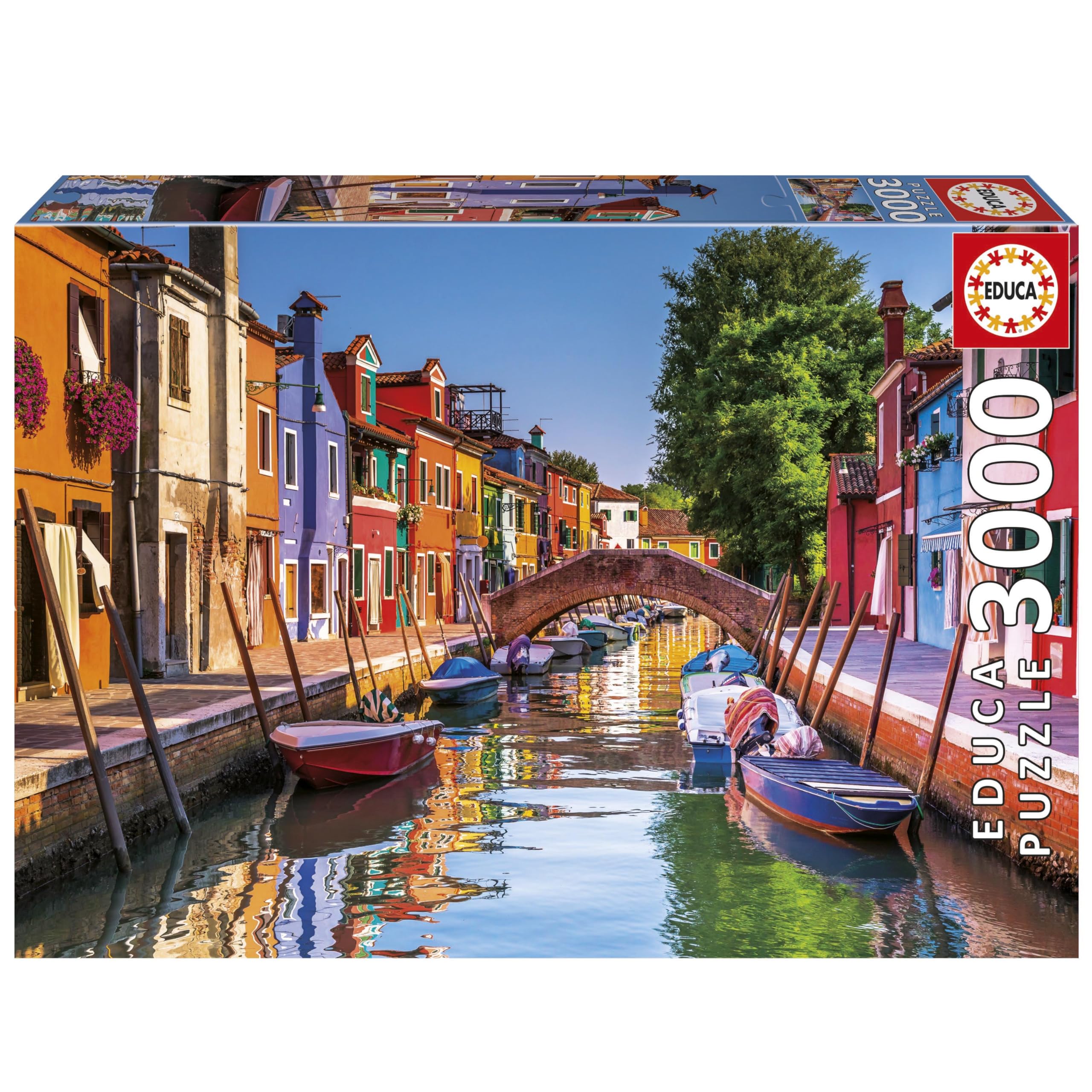 Educa - 3000 Burano Italy Premium Adult Jigsaw Puzzle | Beautiful Colourful Island Houses Scene | Size 120 x 85 cm | Ages 14+ (20577)