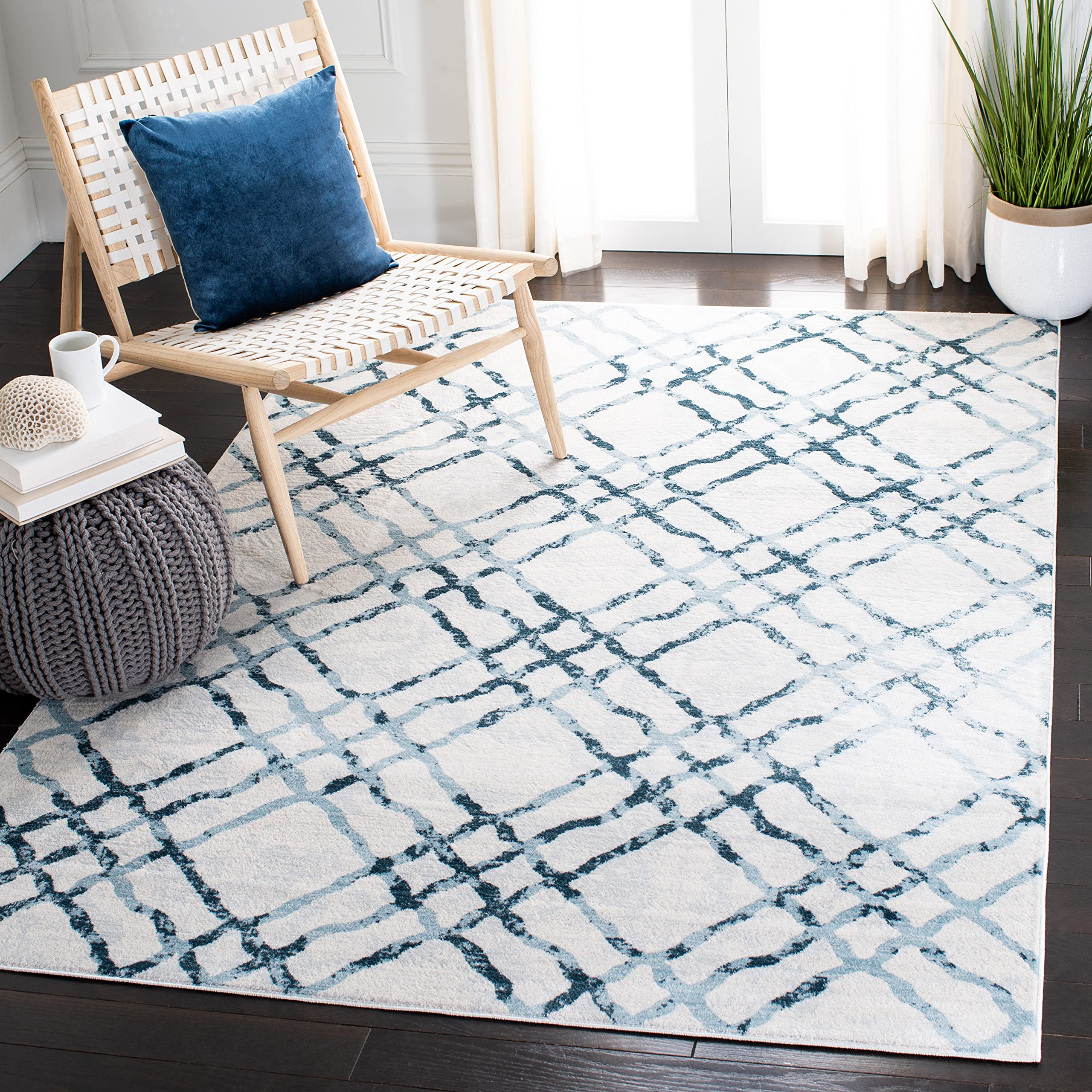 Tapis à poil court facile à nettoyer Safavieh Isabella ivoire turquoise 160x231