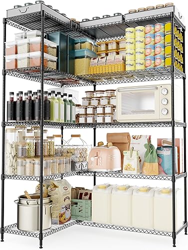 Miniatura 29 de Estantería de almacenamiento de 5 estantes, estantería de alambre de metal resistente, estantería de almacenamiento ajustable para garaje, despensa