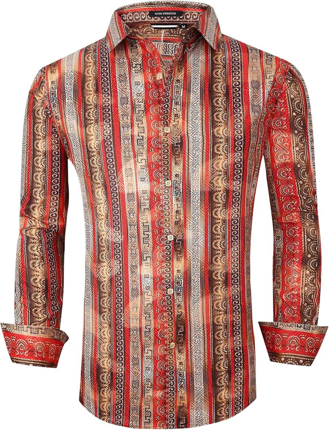 Alex Vando Mens Digital Printing Dress Shirts Iron-Free Regular Fit Party Button Down Shirt