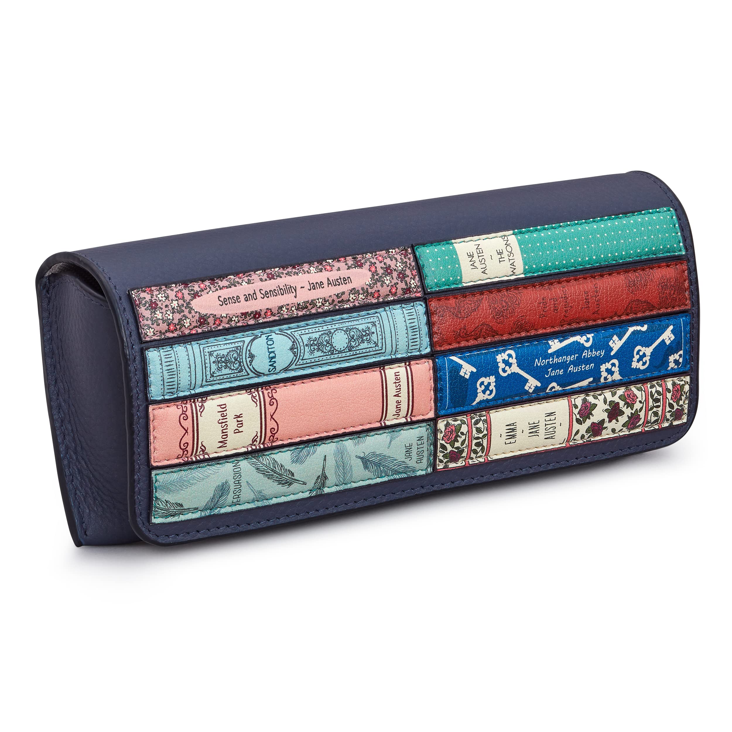Jane Austen Bookworm Leather Glasses Case, Sunglasses Case, Flap Over, Navy Leather by Yoshi,Y4308 LBR JA 6