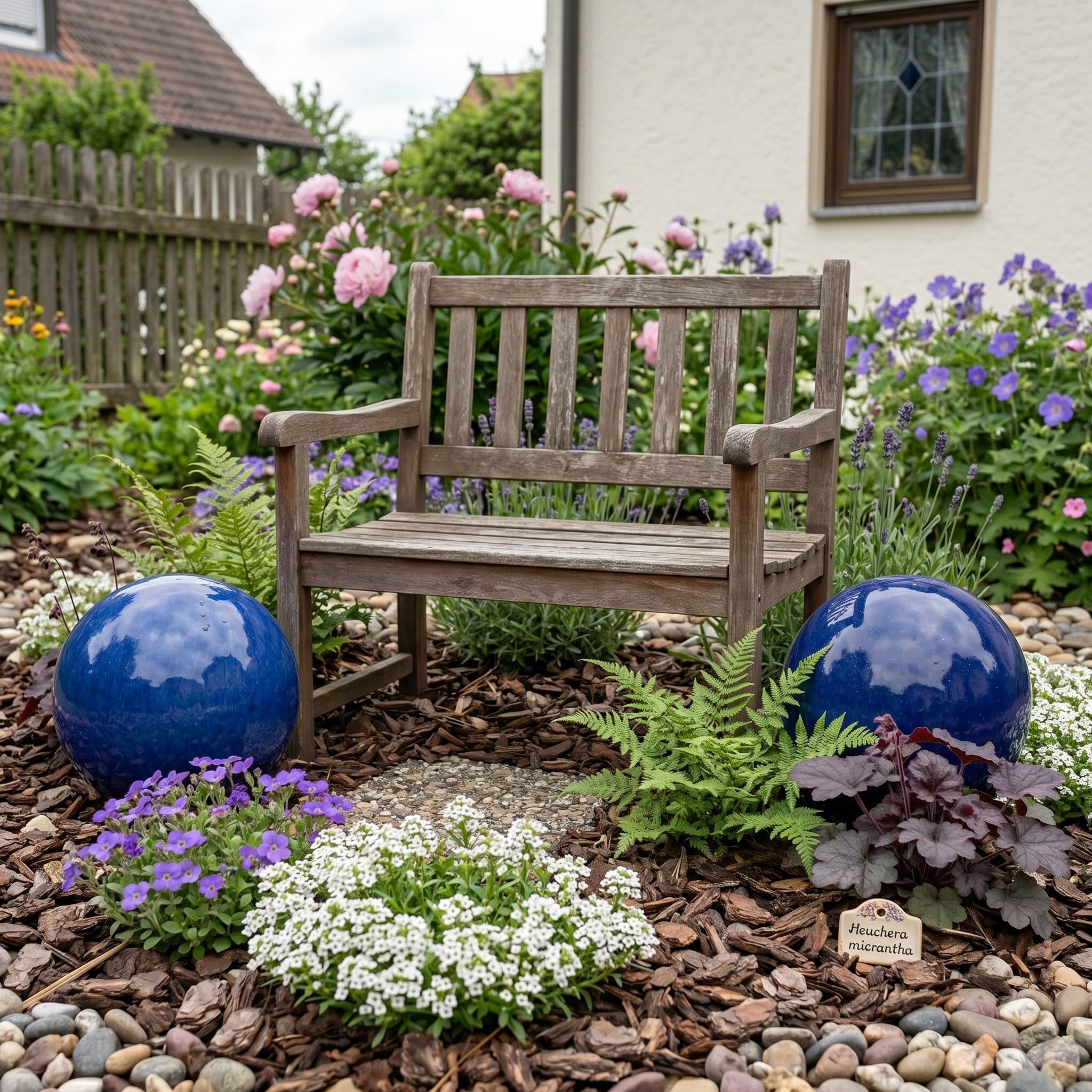 teramico Boule décorative de Jardin émaillée – Bleu, Vert, Anthracite, Turquoise, céladon – Très Haute qualité résistante au Gel et aux intempéries - en grès (28 cm, Bleu)