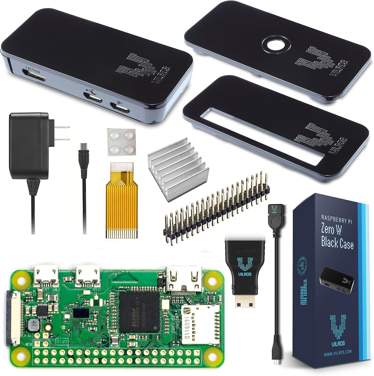 Raspberry Pi Zero W Basic Starter Kit (Black Plastic Case)