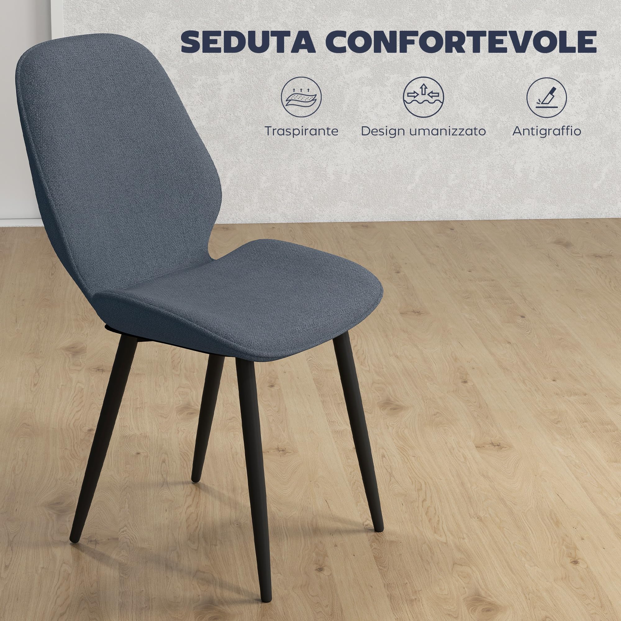 HOMCOM Set 2 Sedie da Pranzo Moderne, 46x56x86 cm, Nero e Grigio