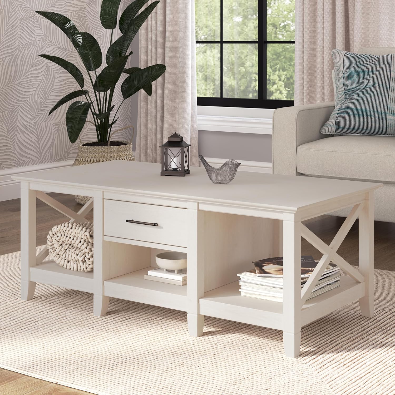 Bush Home Key West Coffee Table with Storage in Linen White Oak