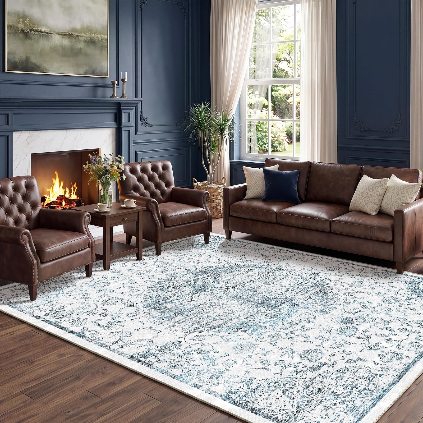 Autsel Living Room Rugs 160x230cm, Vintage Rug, Bedroom Rug, Blue