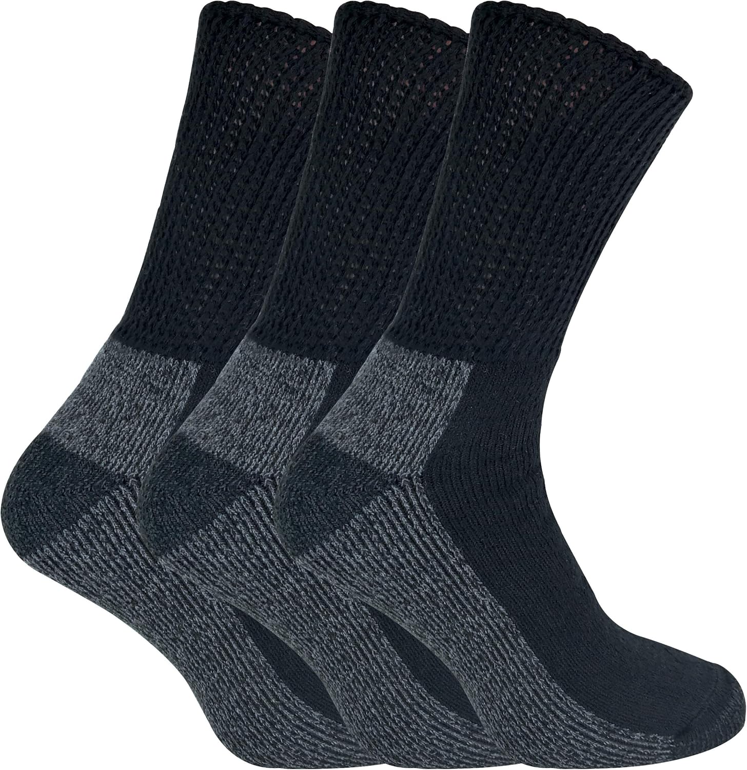IOMI - 3 Pack Mens Extra Wide Loose Top Cushioned Cotton Diabetic Work Socks (7-12 us, Black (Work))