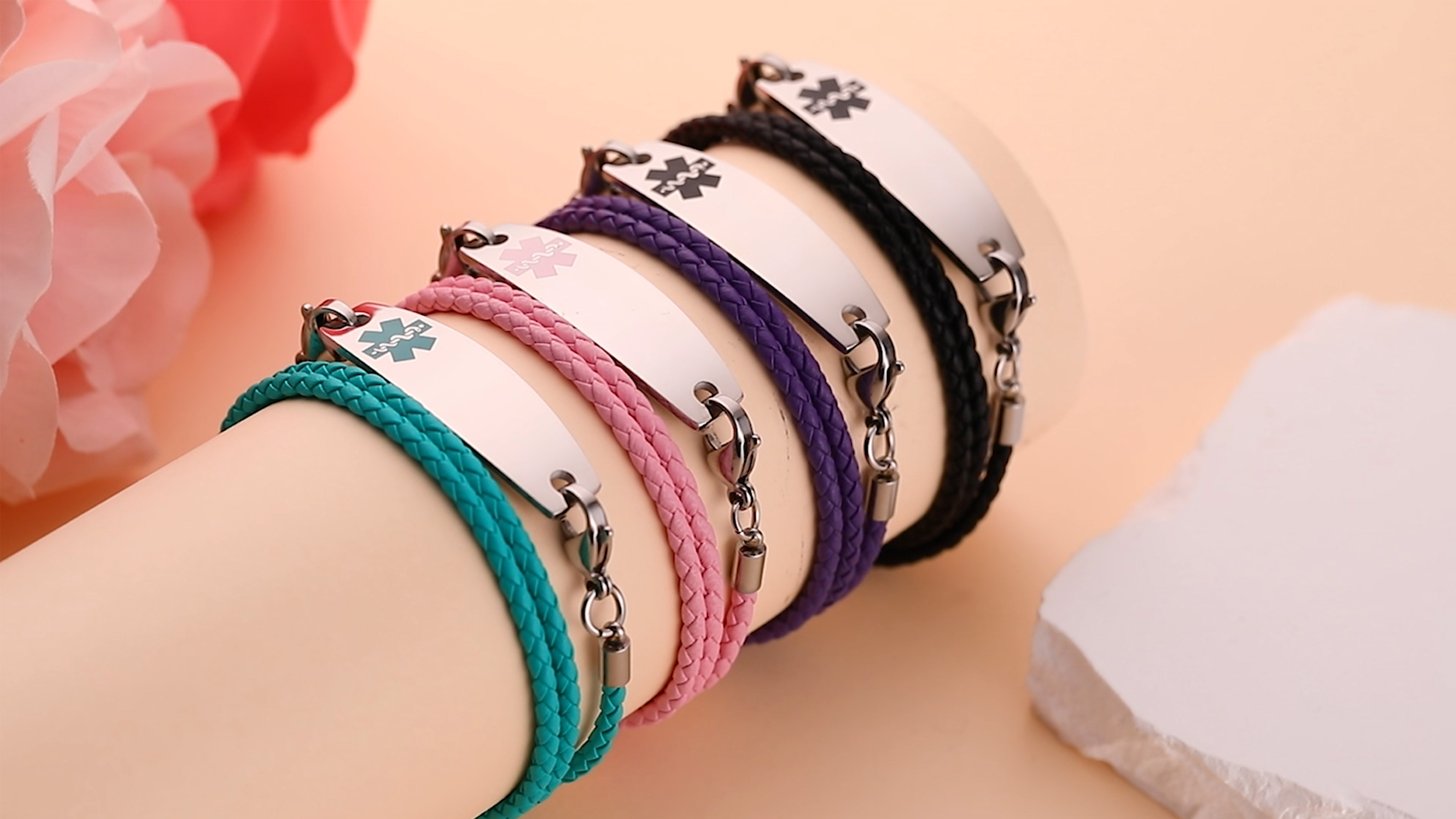 Amazon.com: Rolo Leather Rope Medical ID Bracelets for Men & Women