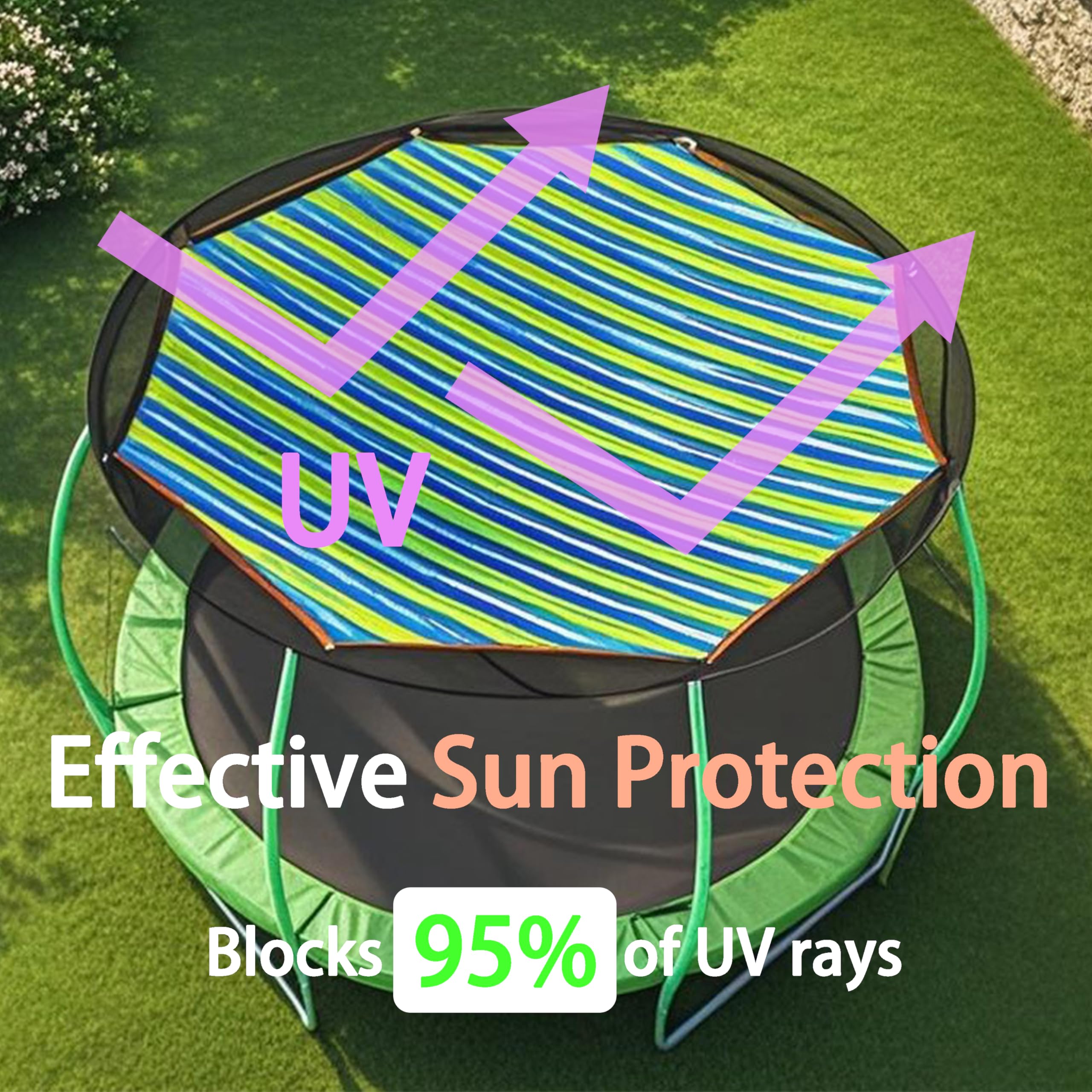 Trampoline Shade Cover, Waterproof UV Trampoline Top Cover, Trampoline Cover for 8ft 10ft 12ft 14ft 15ft 16ft Trampoline, Sunproof Canopy for Outdoor Trampoline (Green, 12ft(for 6 Poles))