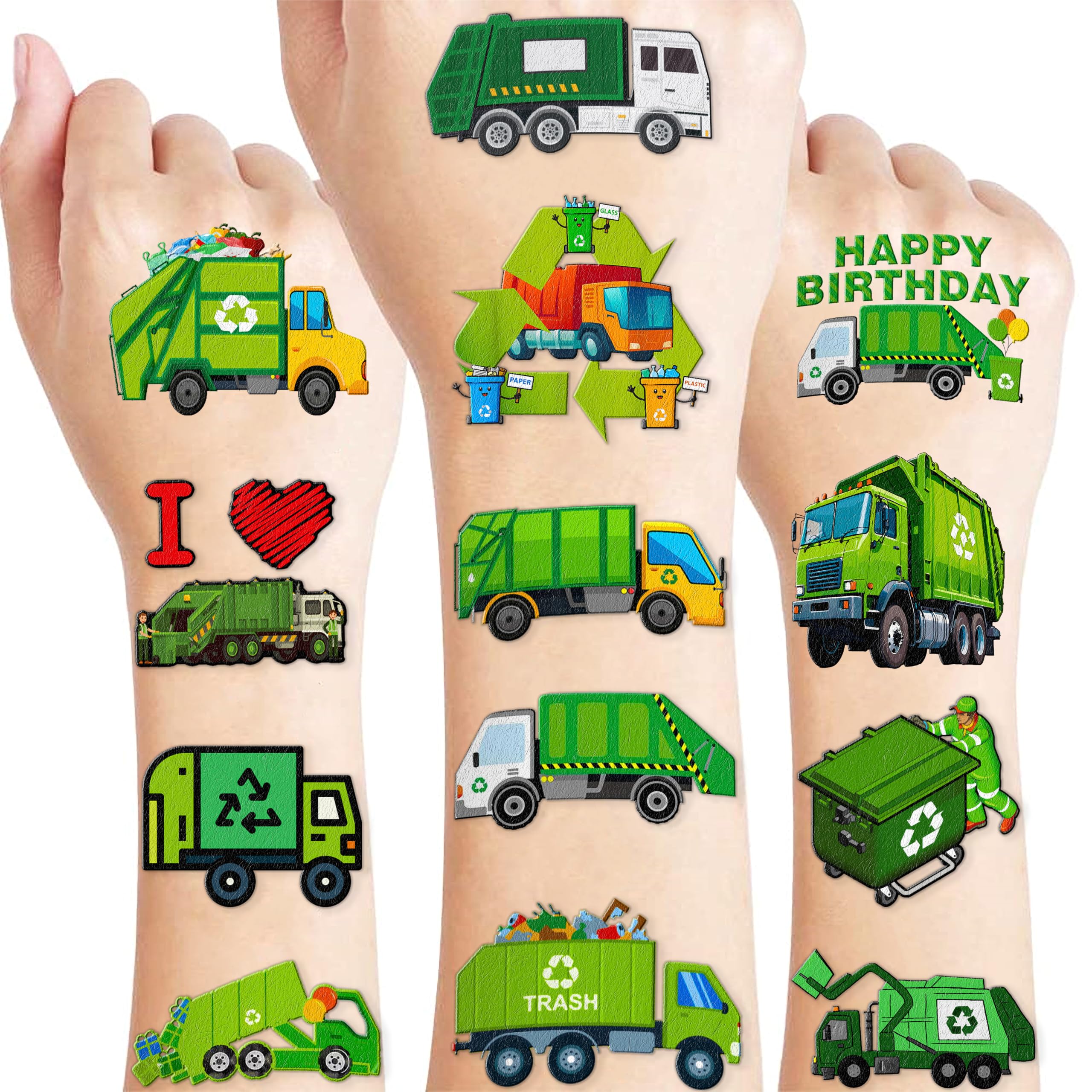 96 PCS Pre-Cut Garbage Truck Temporary Tattoos Kids