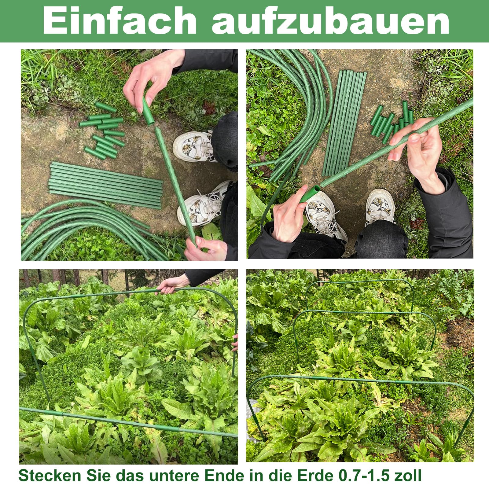 YUNSTK 6 x Pflanztunnel, 86 x 110 cm Gartenreifen für Reihenabdeckung, Rostfreier Stahl Tunnelbögen mit Kunststoffbeschichtung, Gewächshaus-Reifen für Pflanzenabdeckung, Durchmesser 11 mm