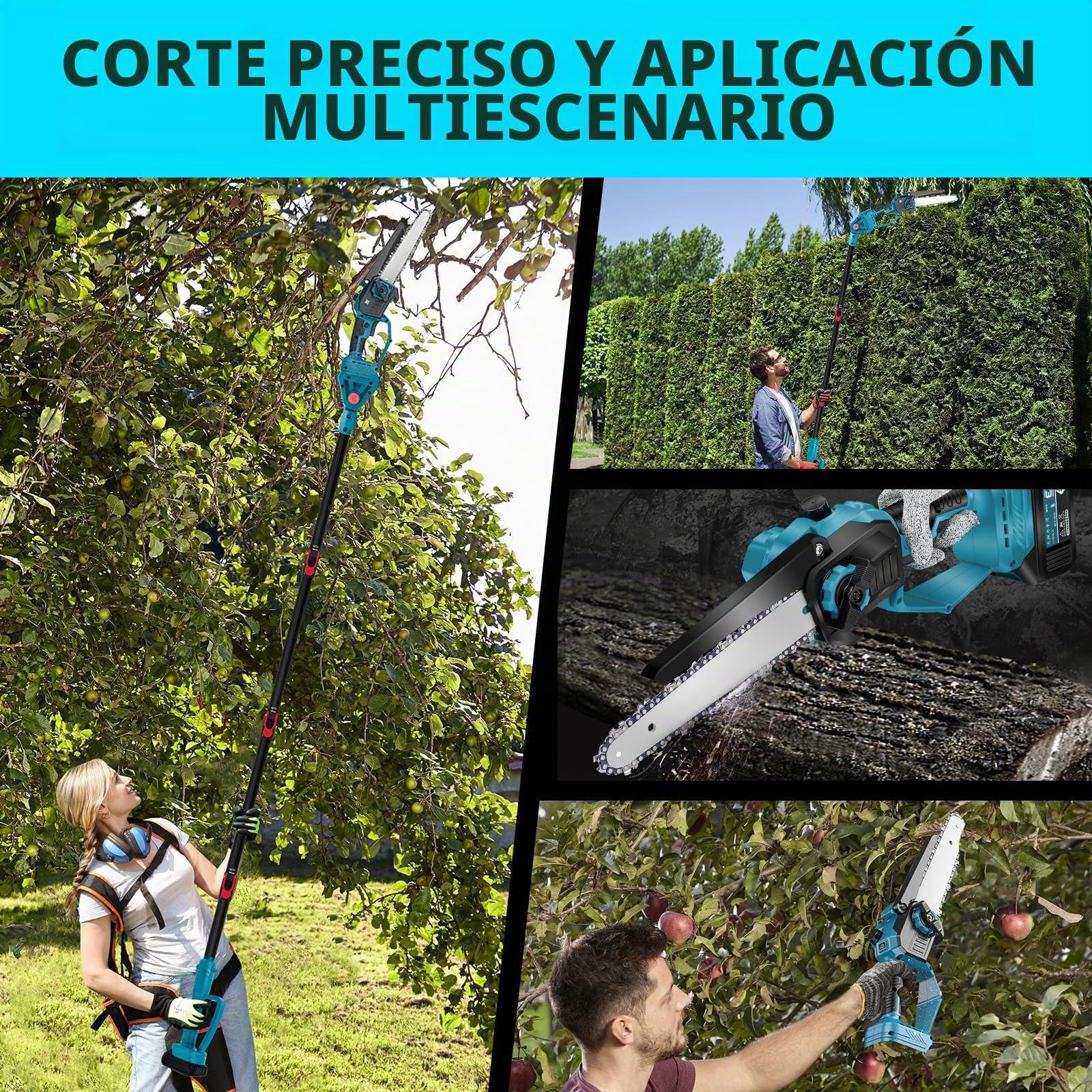 Motosierra profesional compatible con Makita 18 V | 6 pulgadas, sin escobillas, con mango telescópico y telescópico, podadora eléctrica, altura de trabajo de 4,5 m