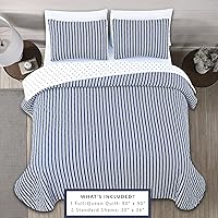 Vista 3 de Market & Place Juego de edredón reversible de 3 piezas con fundas de almohada, colcha suave y ligera para todas las estaciones con patrón de rayas