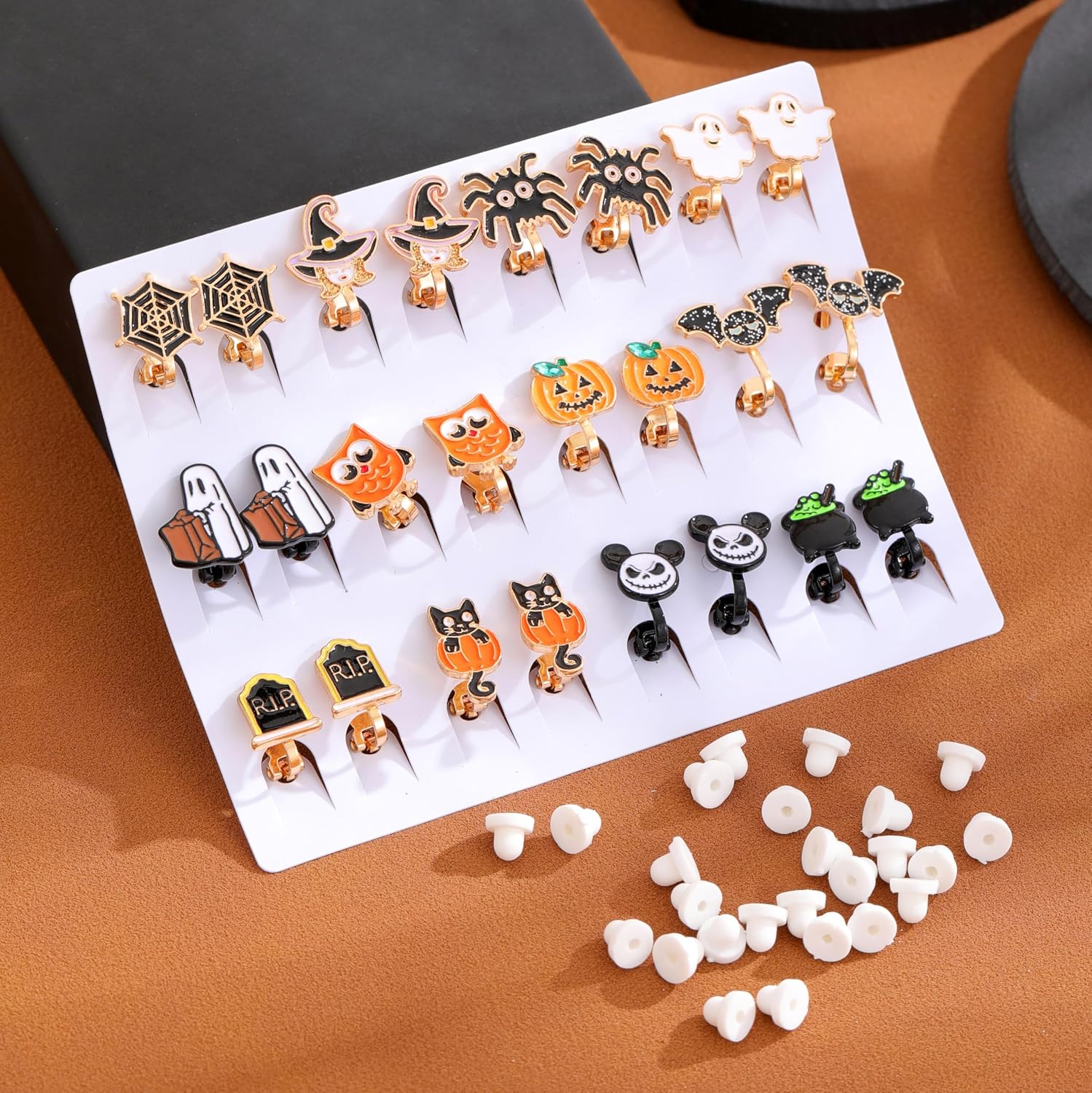 12 Pairs Halloween Clip on Earrings Set Bat Spider Ghost Pumpkin Witch Cat Earrings Hypoallergenic Clip Stud Earrings for Teen Girls Women Bulk Halloween Jewelry - Image 2