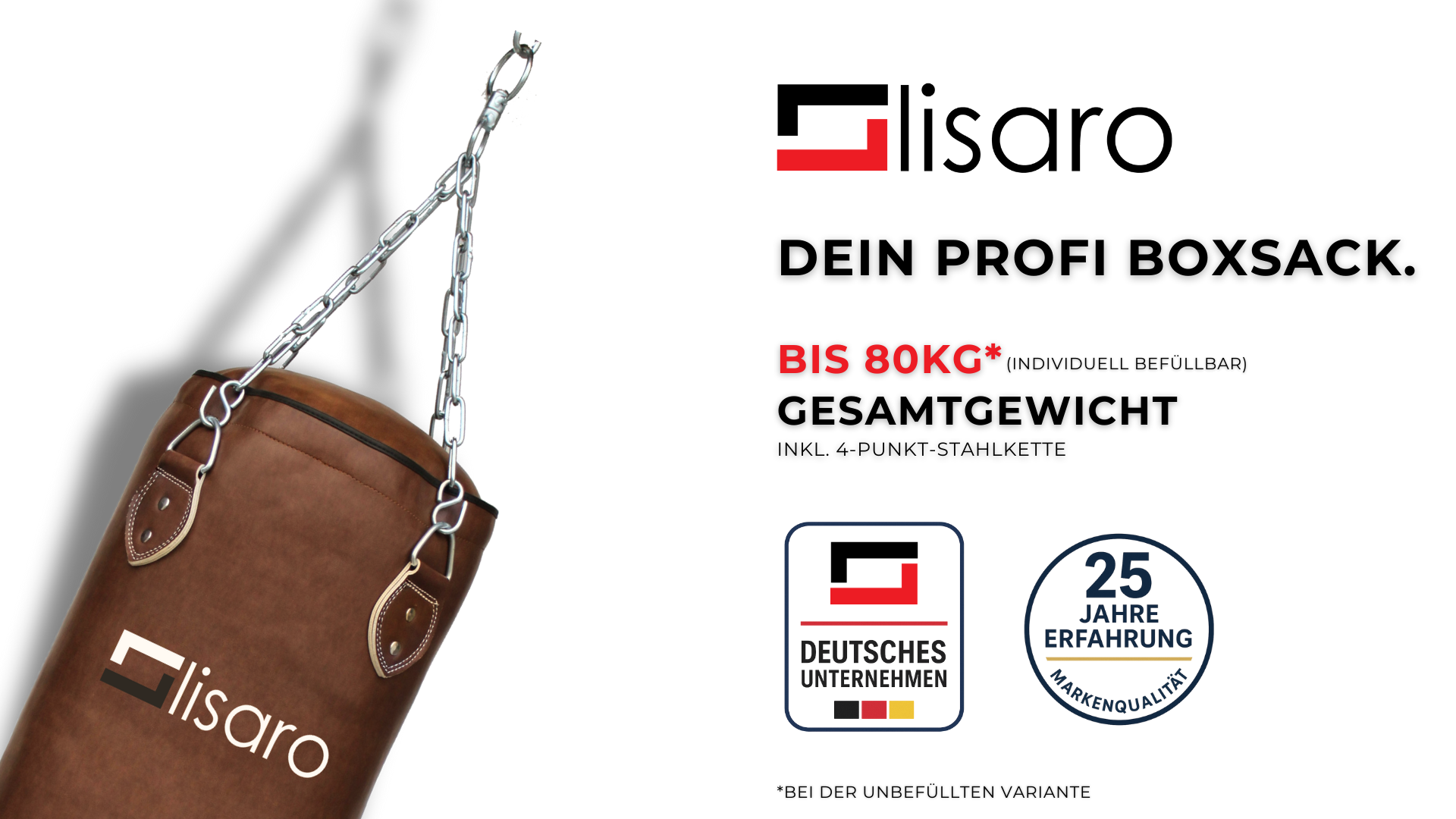 Lisaro Profi Boxsack 120cm – Gefüllt Oder Ungefüllt, Mit Vierpunkt-Stahlkette, Kunstleder (Vinyl), Ca. 35–38 Kg, Braun Lisaro Profi Boxsack 120cm – Gefüllt Oder Ungefüllt, Mit Vierpunkt-Stahlkette, Kunstleder (Vinyl), Ca. 35–38 Kg, Braun