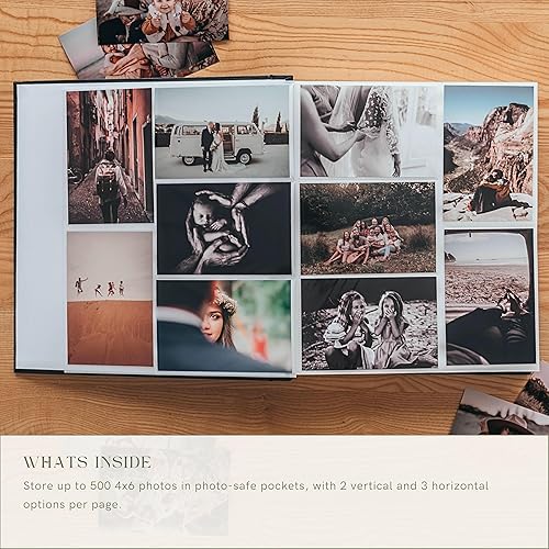 Miniatura 6 de Álbum de recortes premium Álbum de fotos sin ácidos con espacio de escritura 100 páginas para tamaño 4 x 6 Capacidad para 500 fotos Boda, bebé,
