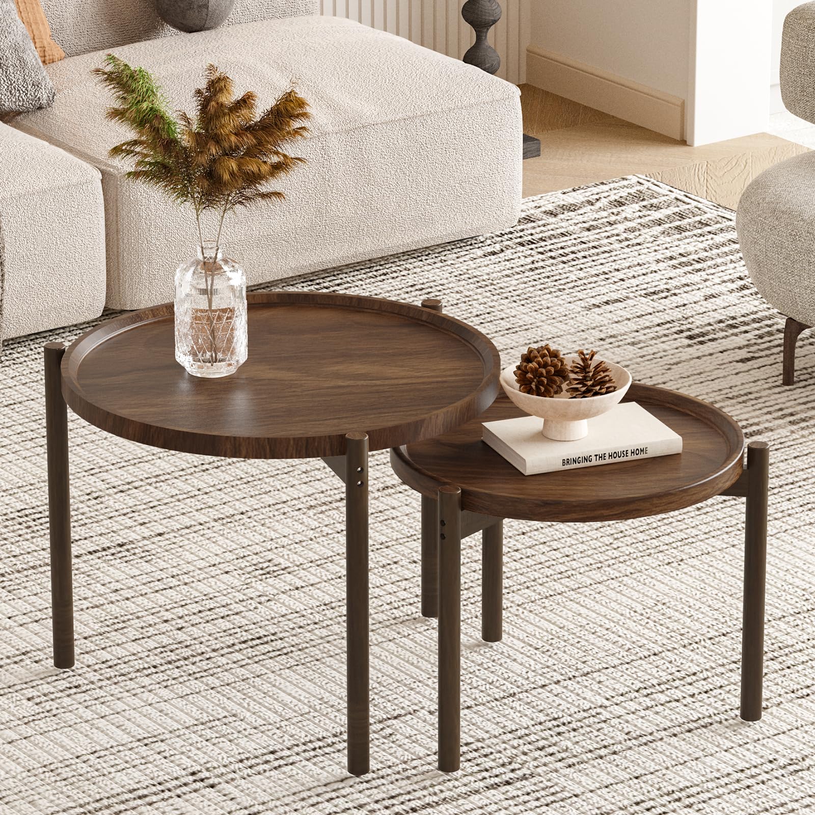 Lot de 2 tables basses rondes gigognes pour salon, chambre à coucher, balcon