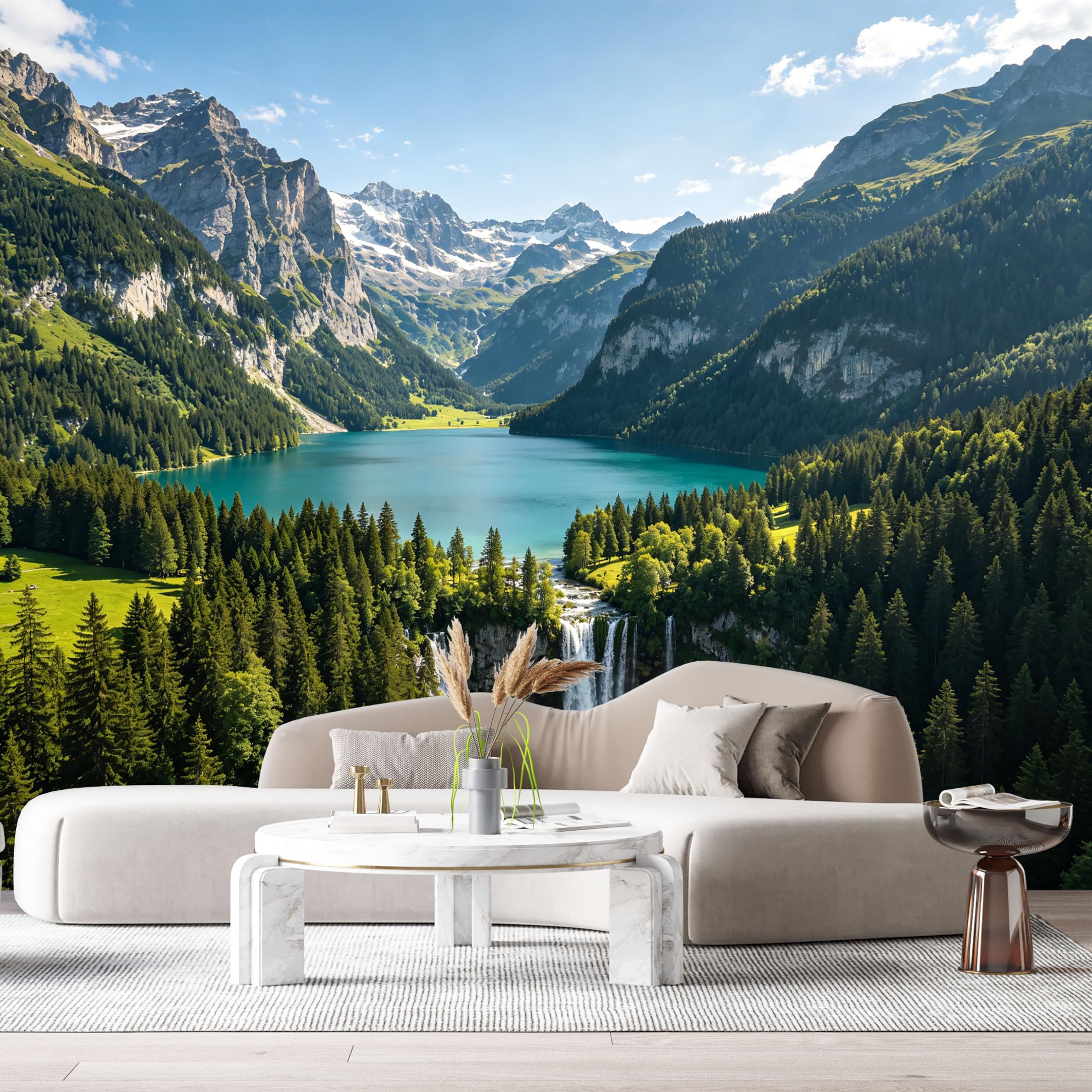 Custom Size Wall Murals Mountain Lake Landscape Waterfall Pine Forest 3D SelfAdhesive Wall Fabric Removable Large Wallpaper for Photo Living Room