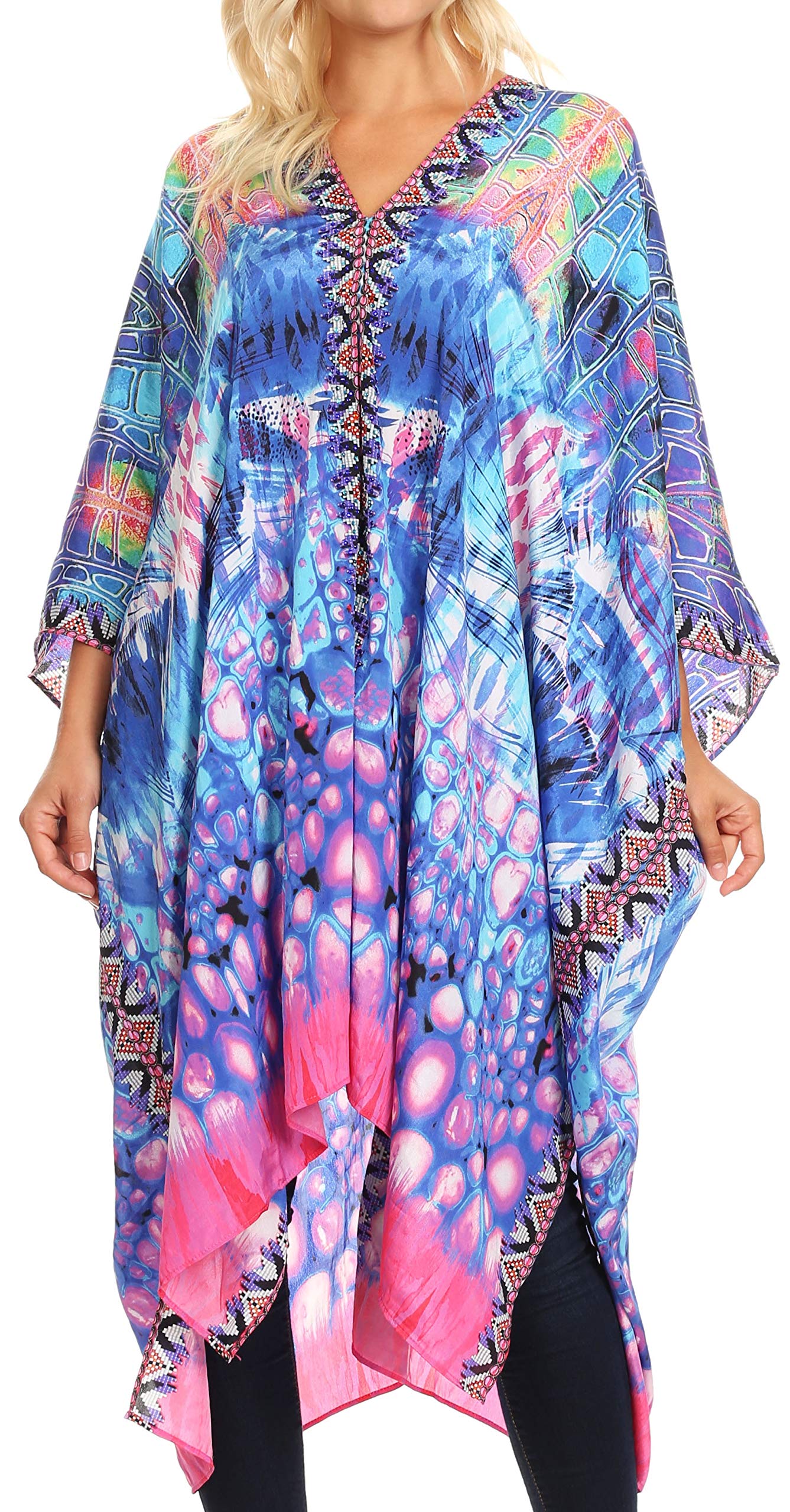 Sakkas Alvita Femmes V Neck Beach Dress Top Caftan Couvrir avec des Strass