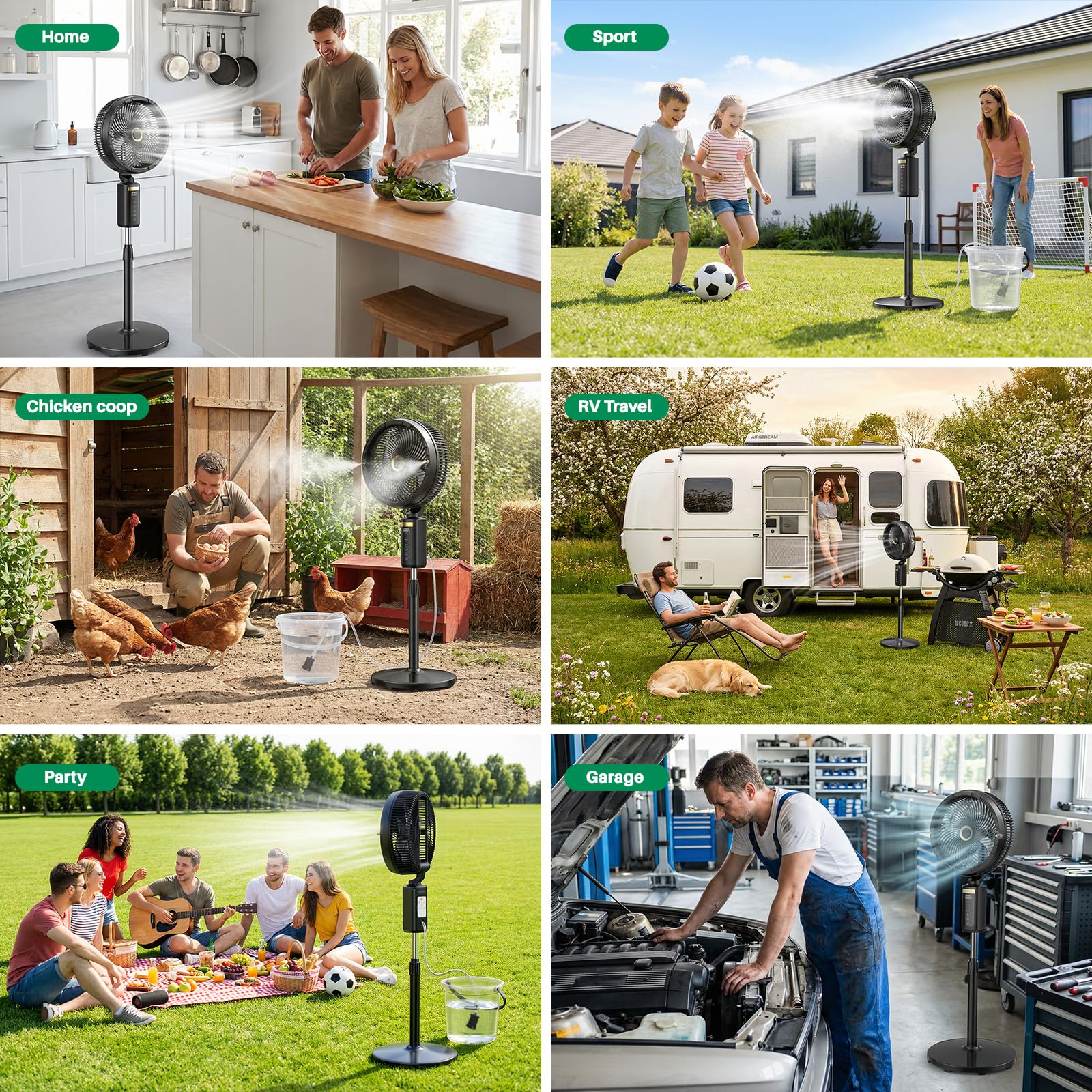Ausic Ventilatore nebulizzatore esterno per patio, ventilatore a piedistallo senza fili alimentato a batteria ricaricabile da 30,5 cm, ventola di raffreddamento portatile oscillante da 30,5 cm