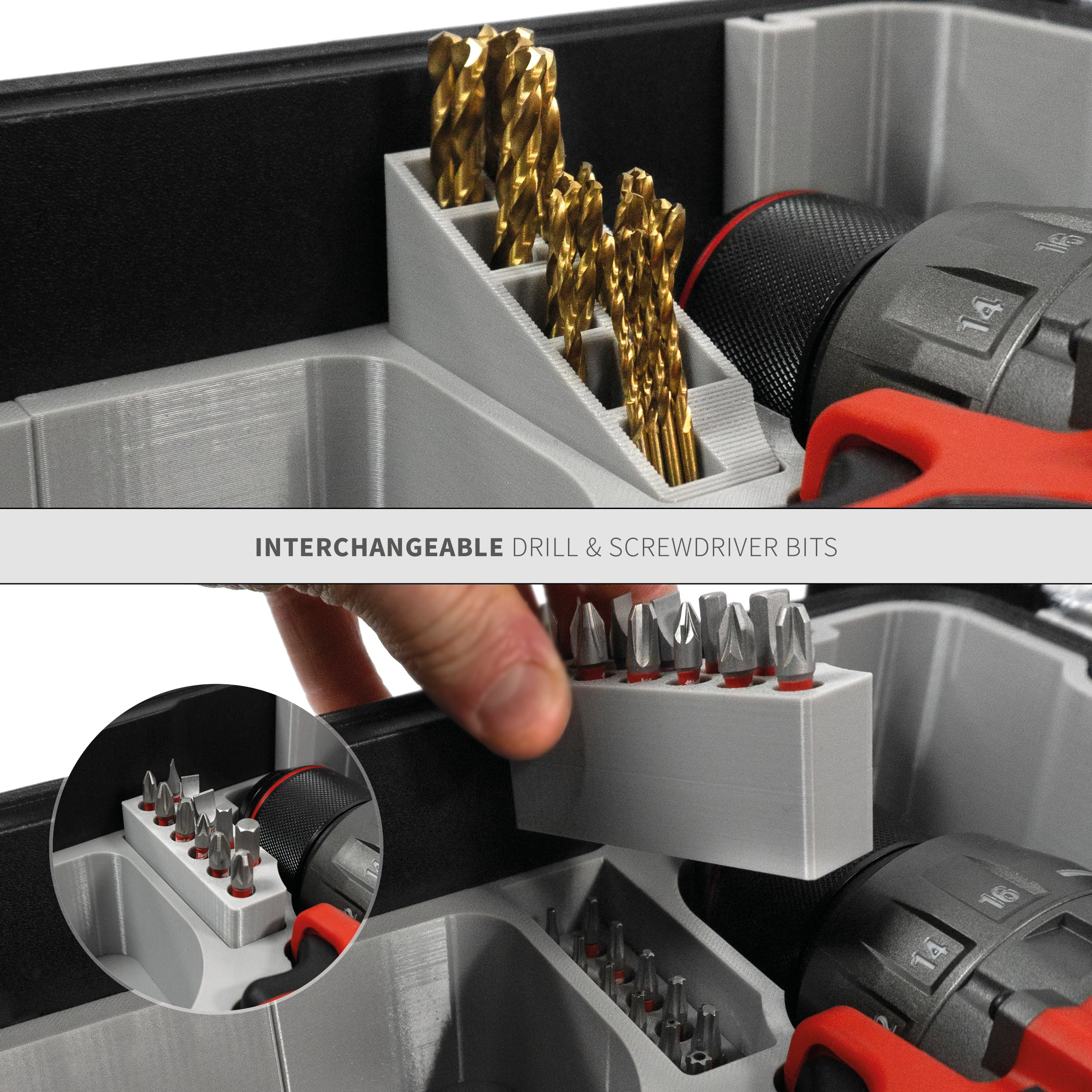 Taca na wkładkę kompatybilna z Milwaukee M18 Combi Drill FPD3, 2903-20, 2904-20 i PACKOUT Kompaktowy organizer (czarny, tacki na wiertła i płytki organizer)