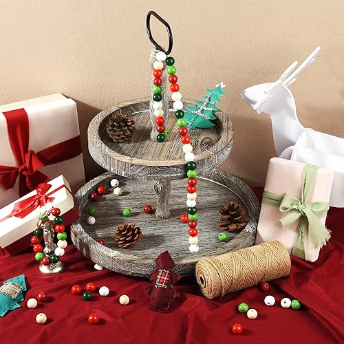 Miniatura 5 de 240 cuentas de madera de Navidad, cuentas de madera natural para manualidades, verde y rojo, de 0.63 pulgadas, cuentas para manualidades, guirnalda