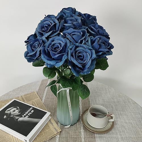 Miniatura 70 de ATFL 12 rosas artificiales de seda con flores de color rosa, rosas artificiales a granel, diámetro floral de 4 pulgadas, rosa artificial de seda