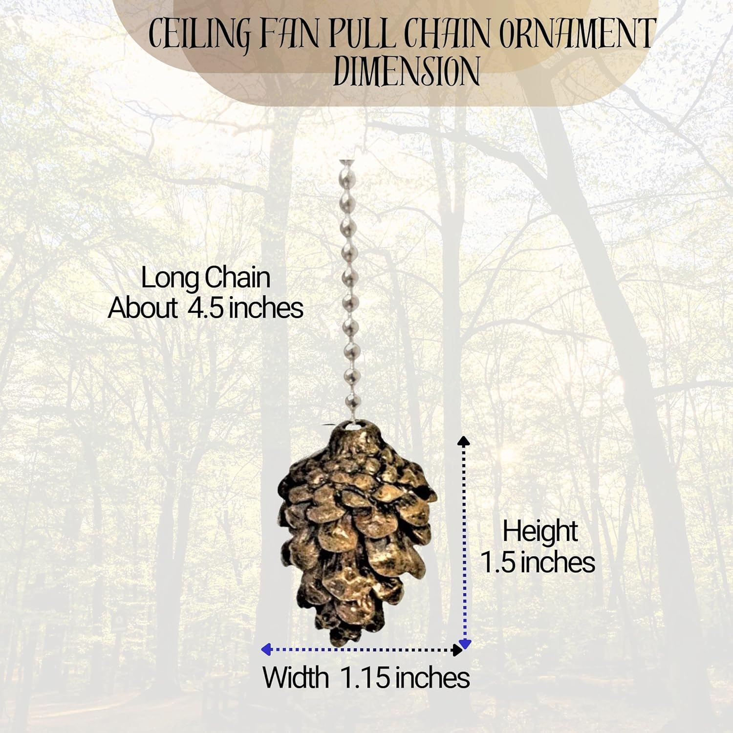 BestGiftEver Miniature Pine Cone Rustic Ceiling Fan Pull, Brown, 1.5 Inch