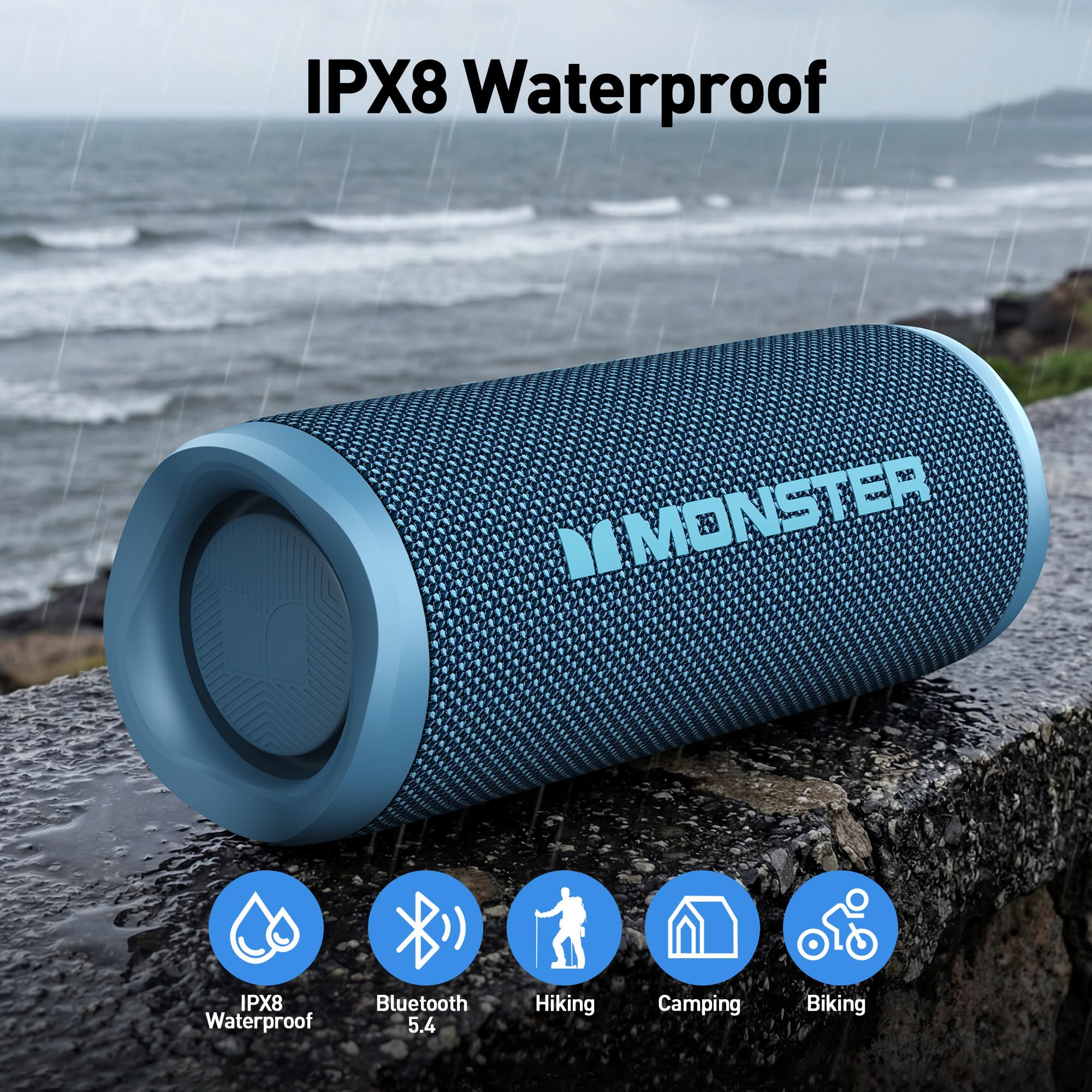 Monster Altavoz Bluetooth S620, altavoces Bluetooth inalámbricos portátiles para exteriores, estéreo inalámbrico de 60 W, IPX8 impermeable, doble emparejamiento, micrófono integrado Bluetooth 5.4