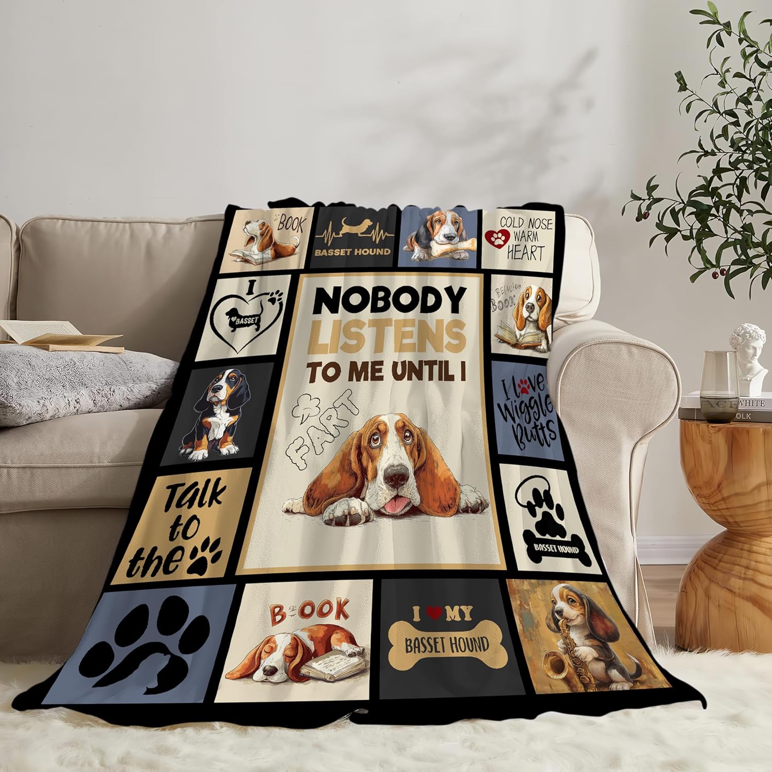 Basset Hound Blanket Fleece Soft Warm Plush Cute Dog Throw Blanket Lightweight Plush Fuzzy Cozy Dogs Animal Blankets Gift for Girls Boys Kids Adult Suitable for Couch Sofa Bed 50"X40" - Image 2