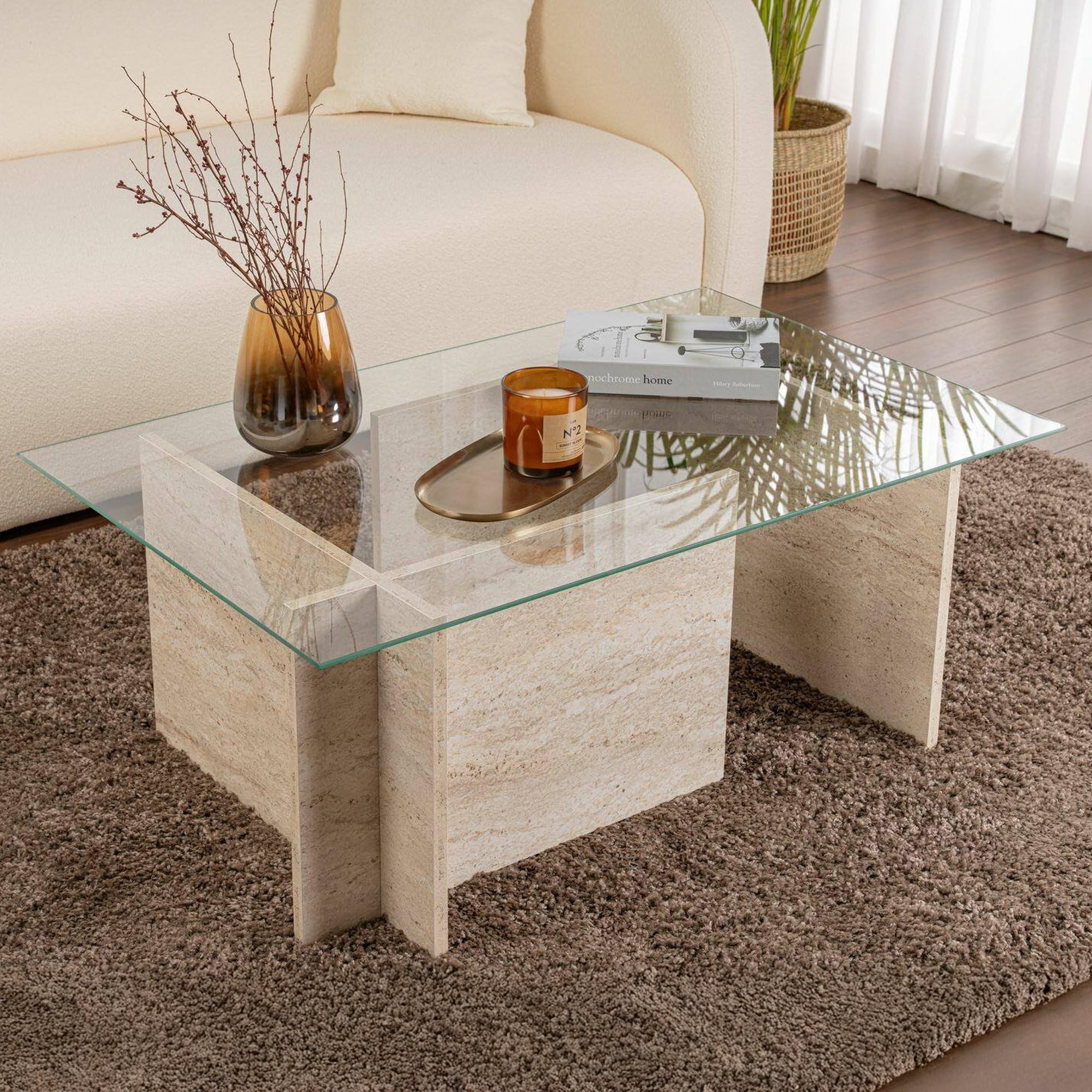 Dmora Couchtisch Illasi 105x65x40h cm Beige mit Ablage