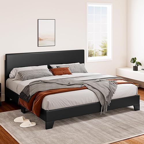 Miniatura 26 de SHA CERLIN Base de cama tapizada de tamaño matrimonial con cabecera ajustable, base de colchón estable, soporte de respaldo fuerte, no necesita